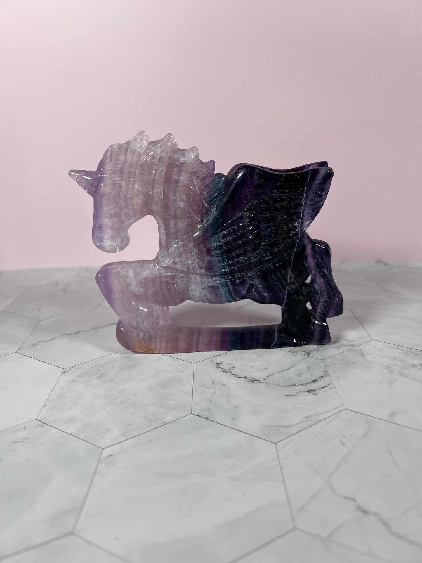 Stunning High Quality Fluorite Flying Unicorn Carving