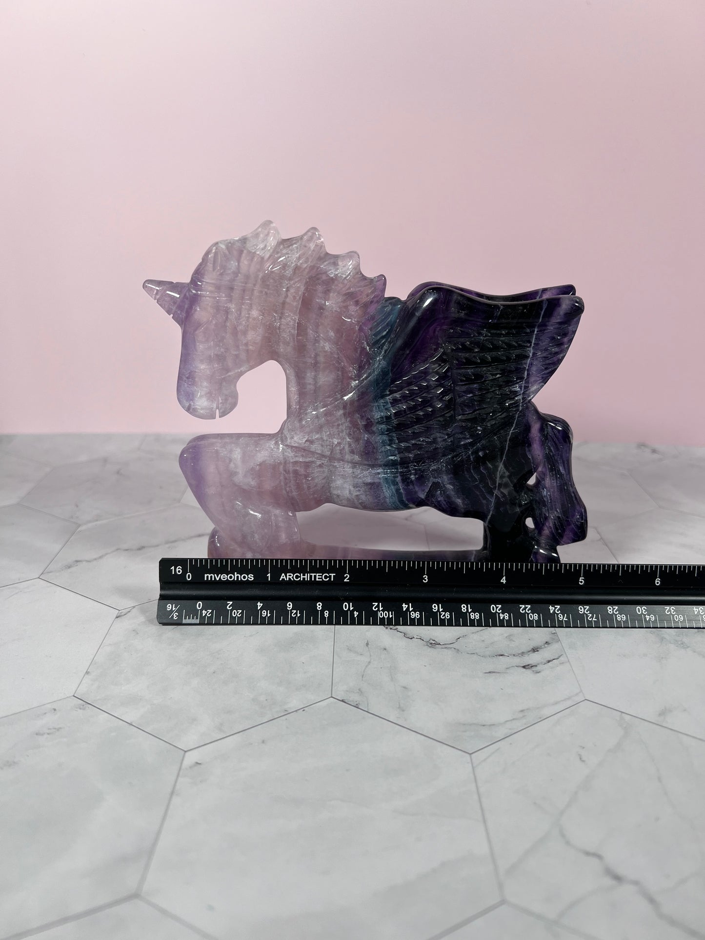 Stunning High Quality Fluorite Flying Unicorn Carving
