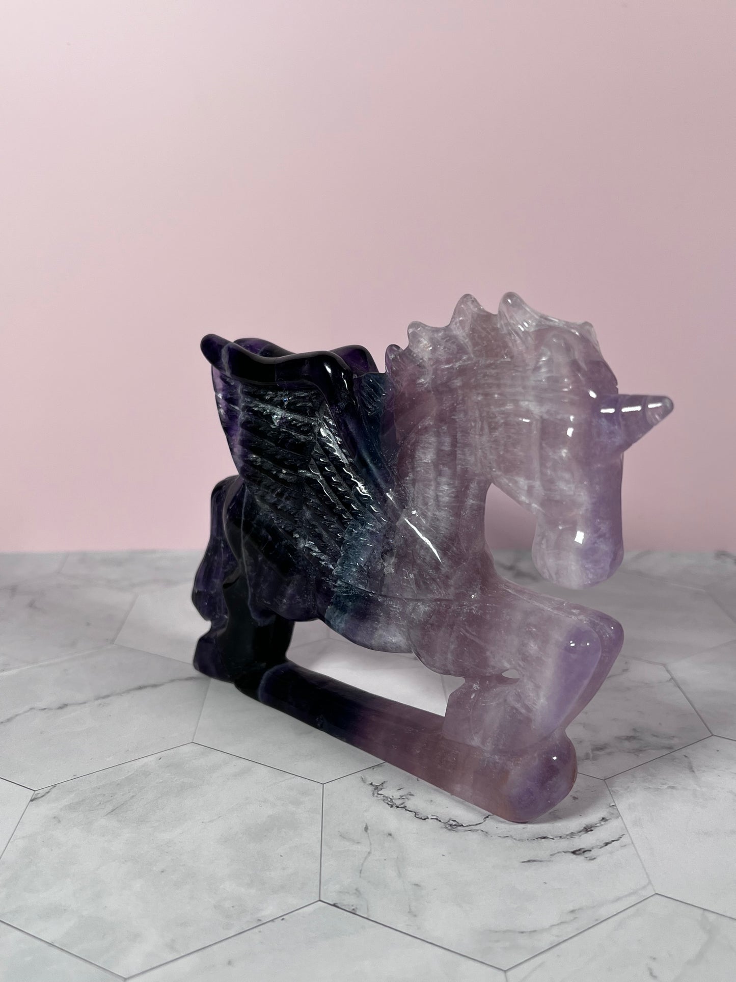 Stunning High Quality Fluorite Flying Unicorn Carving