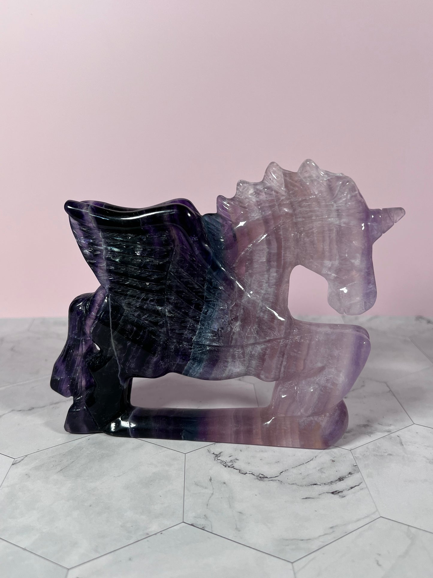 Stunning High Quality Fluorite Flying Unicorn Carving