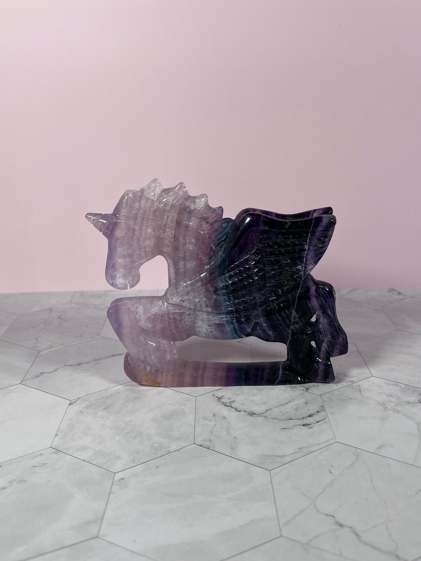 Stunning High Quality Fluorite Flying Unicorn Carving