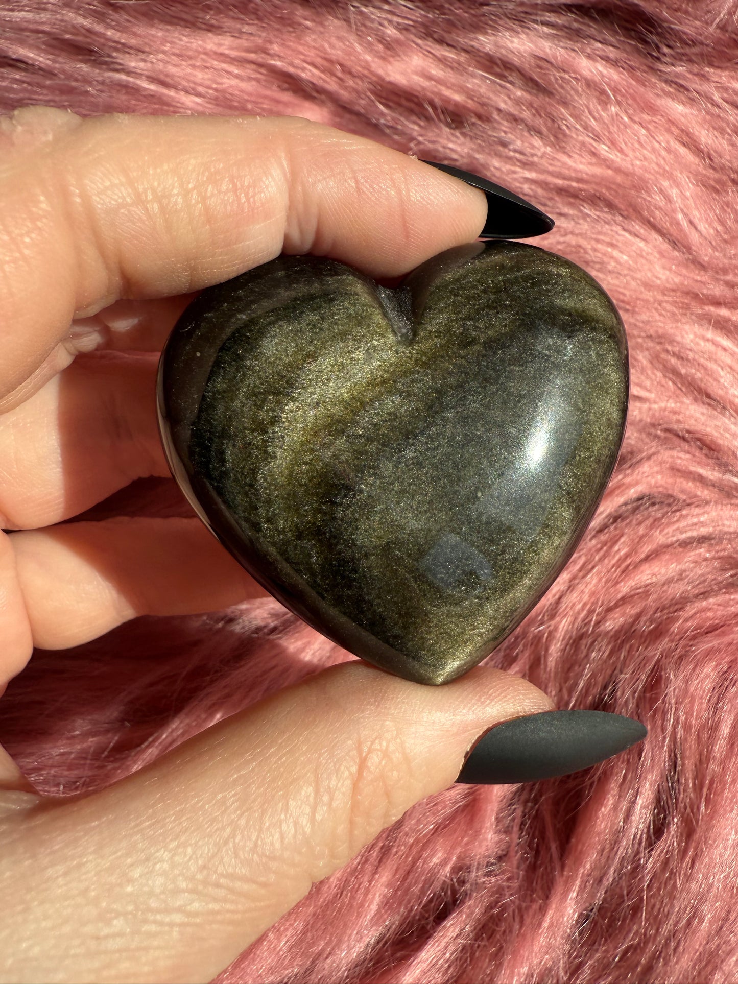 Stunning Flashy Goldensheen Obsidian Medium Size Heart Carving - G