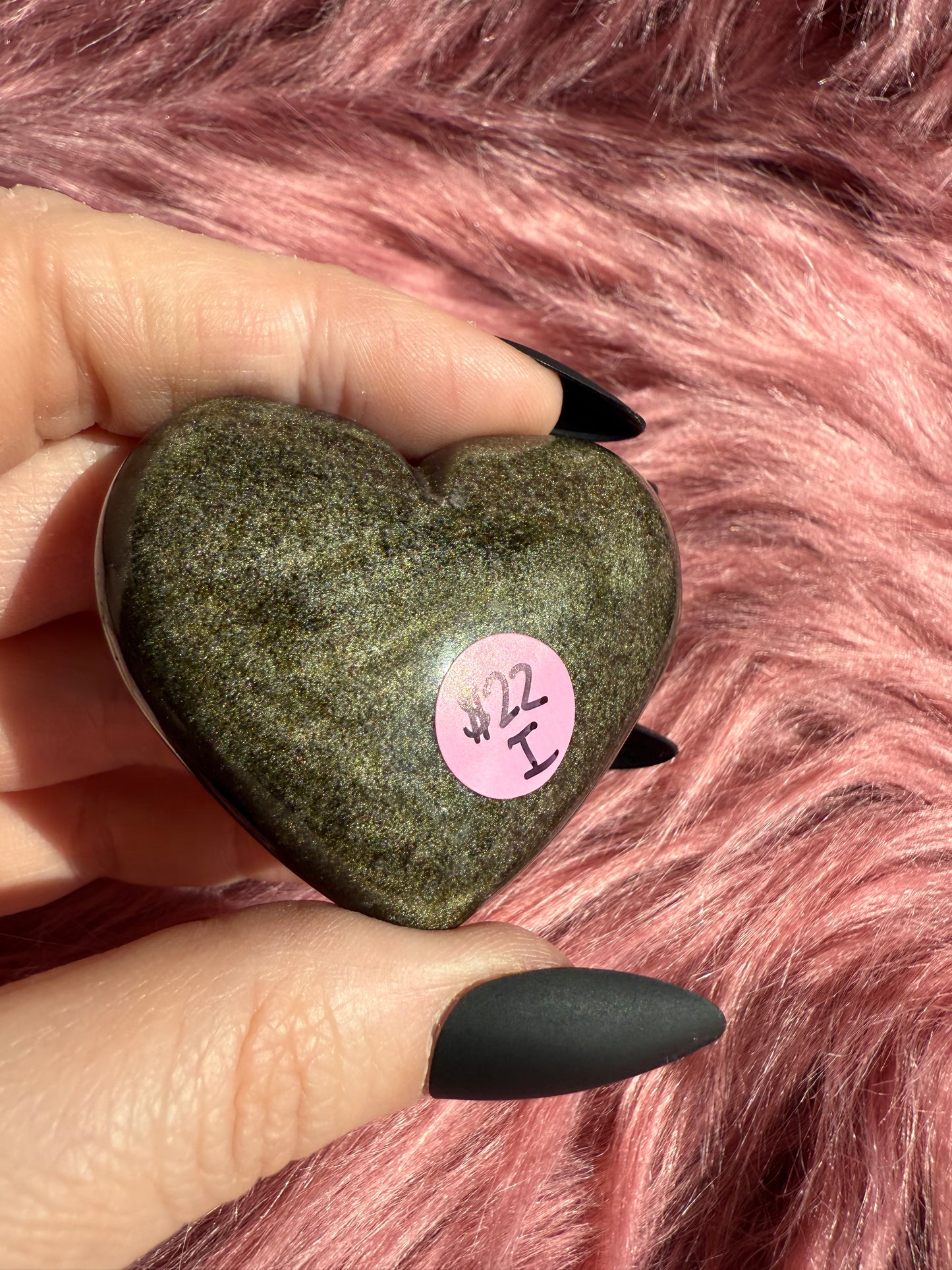 Stunning Flashy Goldensheen Obsidian Medium Size Heart Carving - I