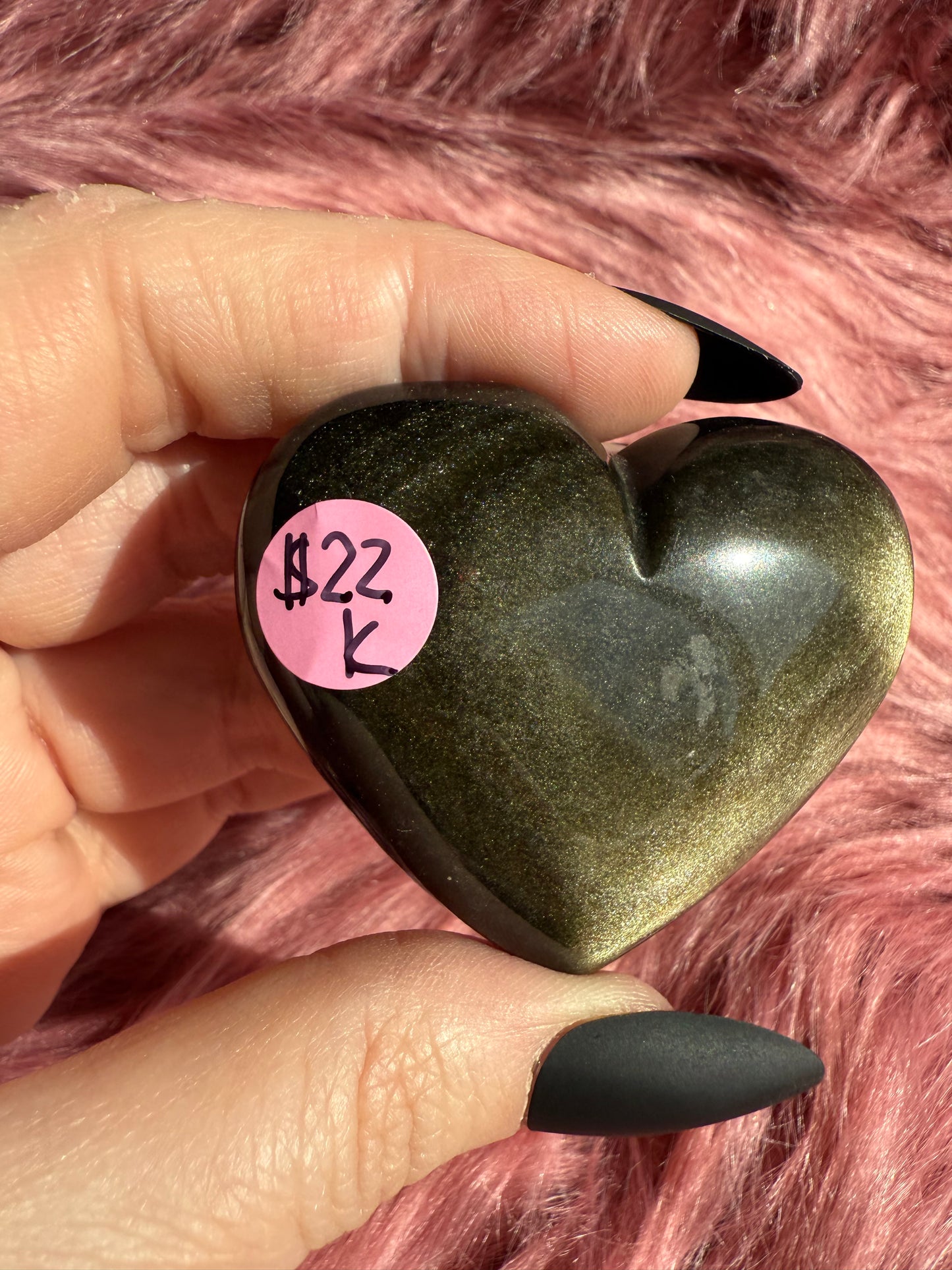 Stunning Flashy Goldensheen Obsidian Medium Size Heart Carving - K