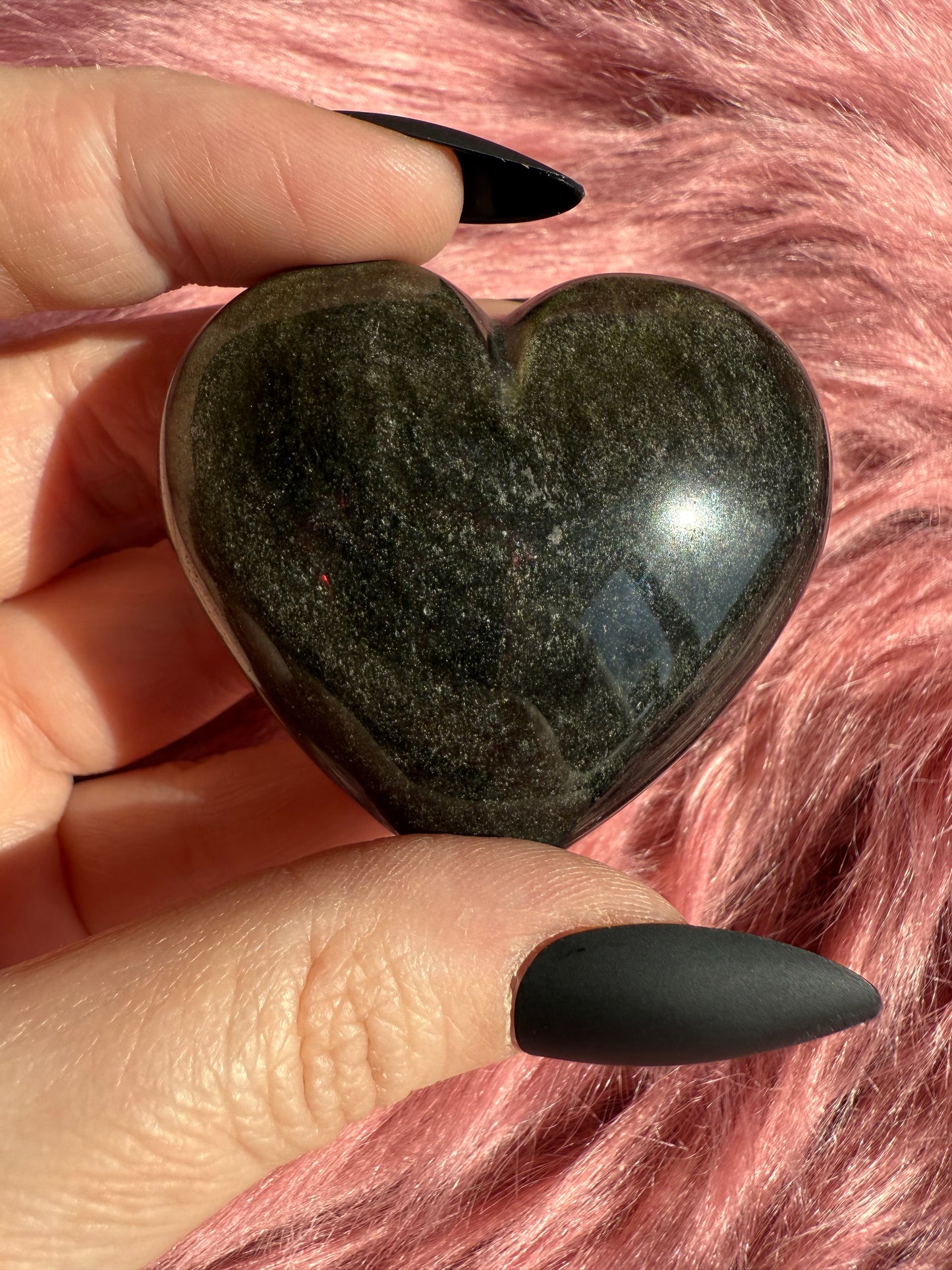 Stunning Flashy Goldensheen Obsidian Medium Size Heart Carving - J