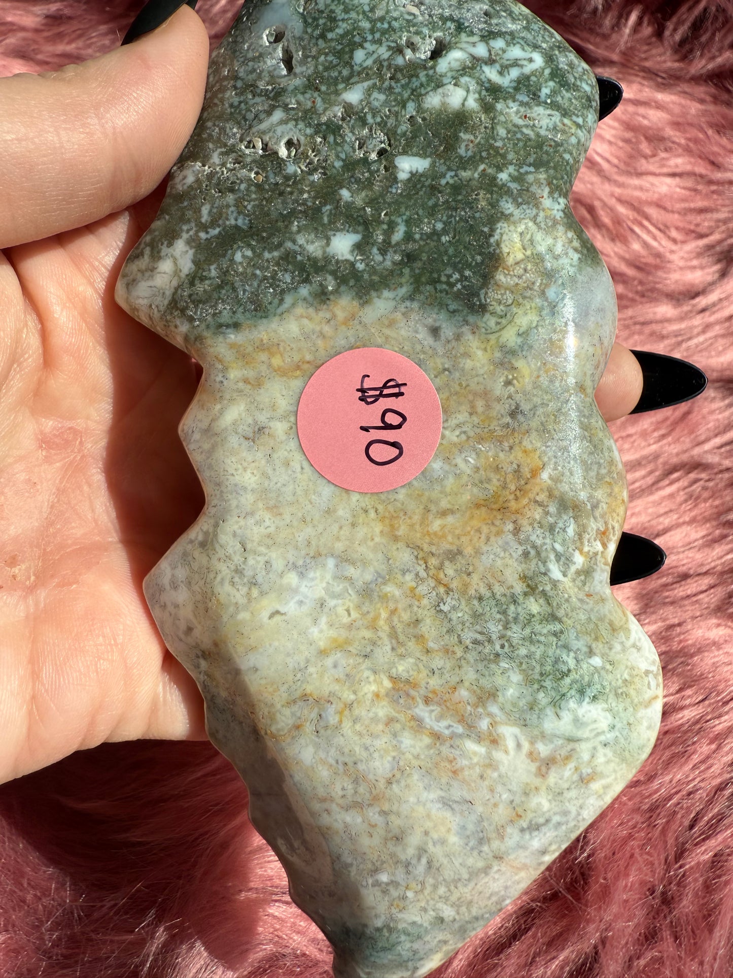 Stunning High Quality Moss Agate Heart with Wings Carving INCLUDES STAND