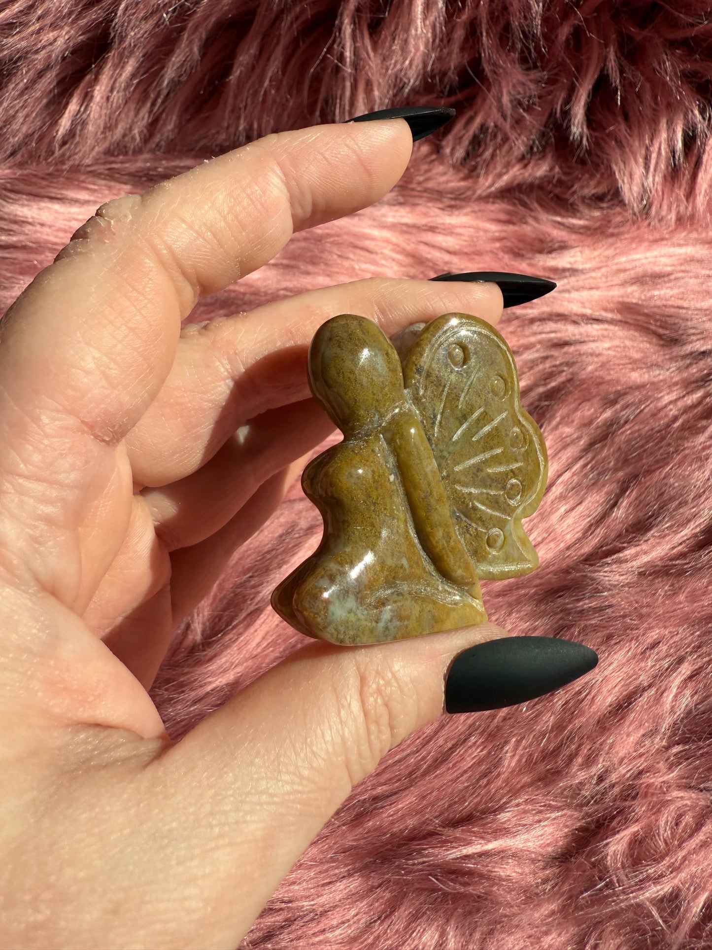Stunning Yellow Moss Agate Fairy Crystal Carving - B