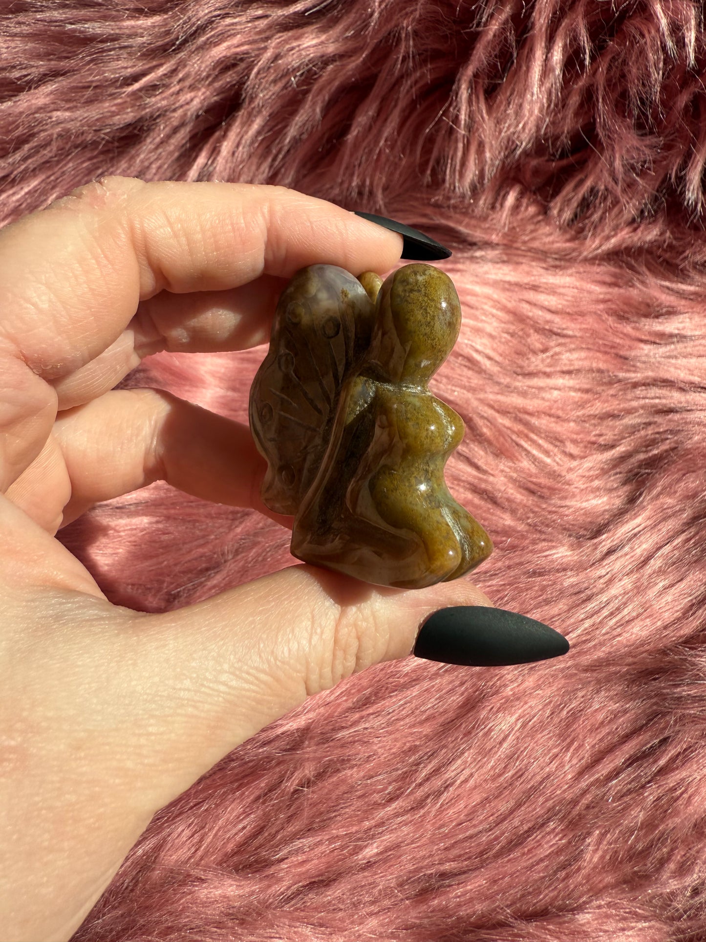 Stunning Yellow Moss Agate Fairy Crystal Carving - B