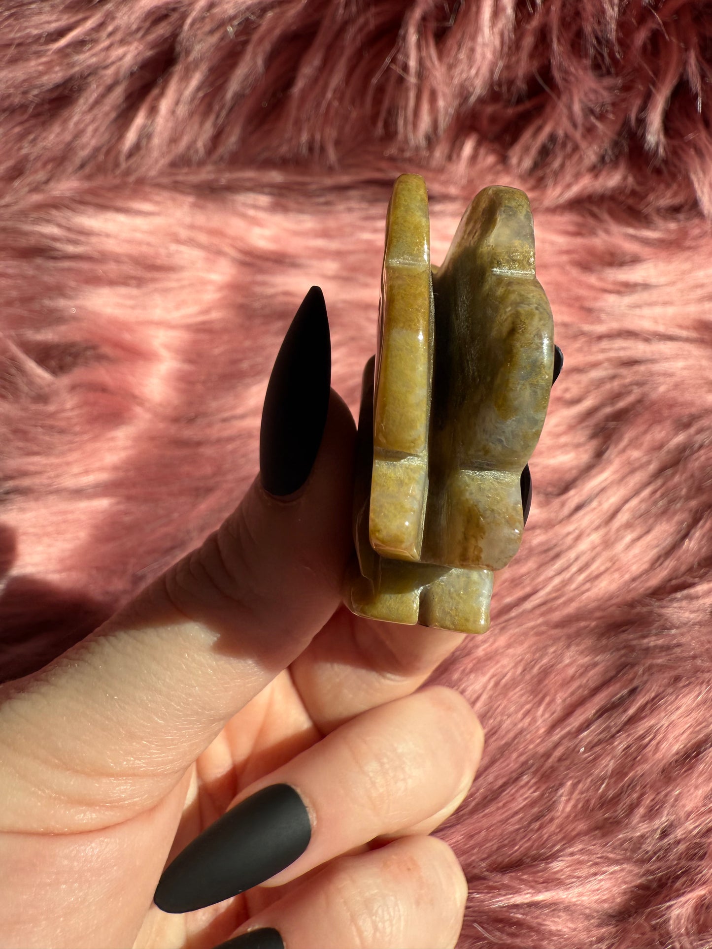 Stunning Yellow Moss Agate Fairy Crystal Carving - B