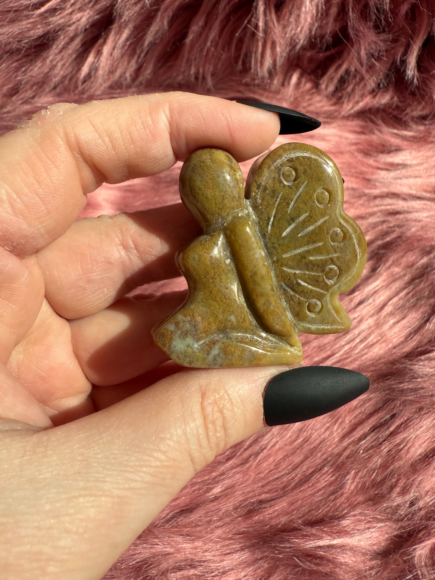 Stunning Yellow Moss Agate Fairy Crystal Carving - B