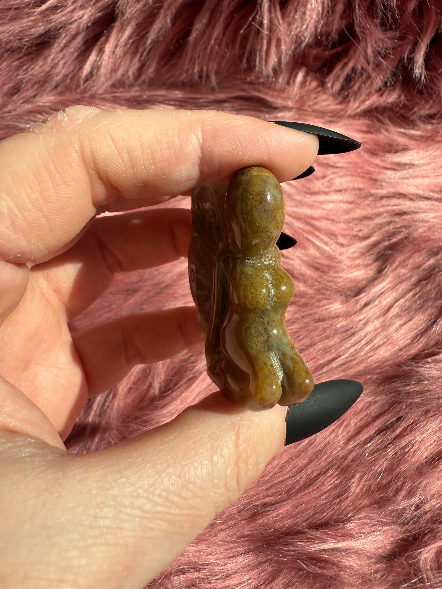 Stunning Yellow Moss Agate Fairy Crystal Carving - B