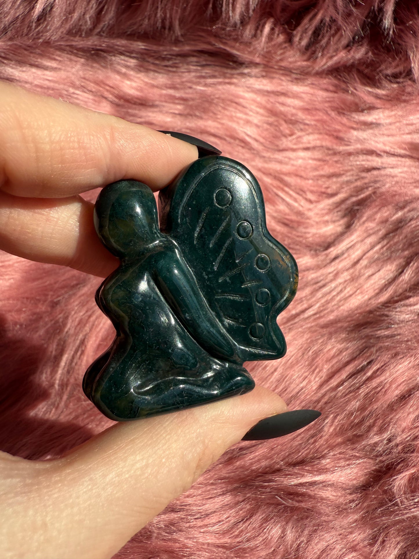 Stunning Blue Green Moss Agate Fairy Crystal Carving - C