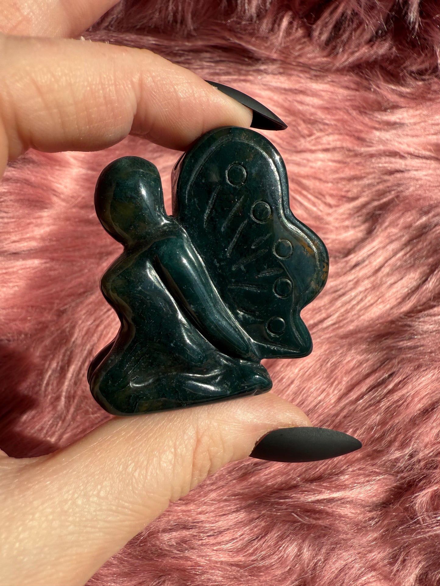Stunning Blue Green Moss Agate Fairy Crystal Carving - C