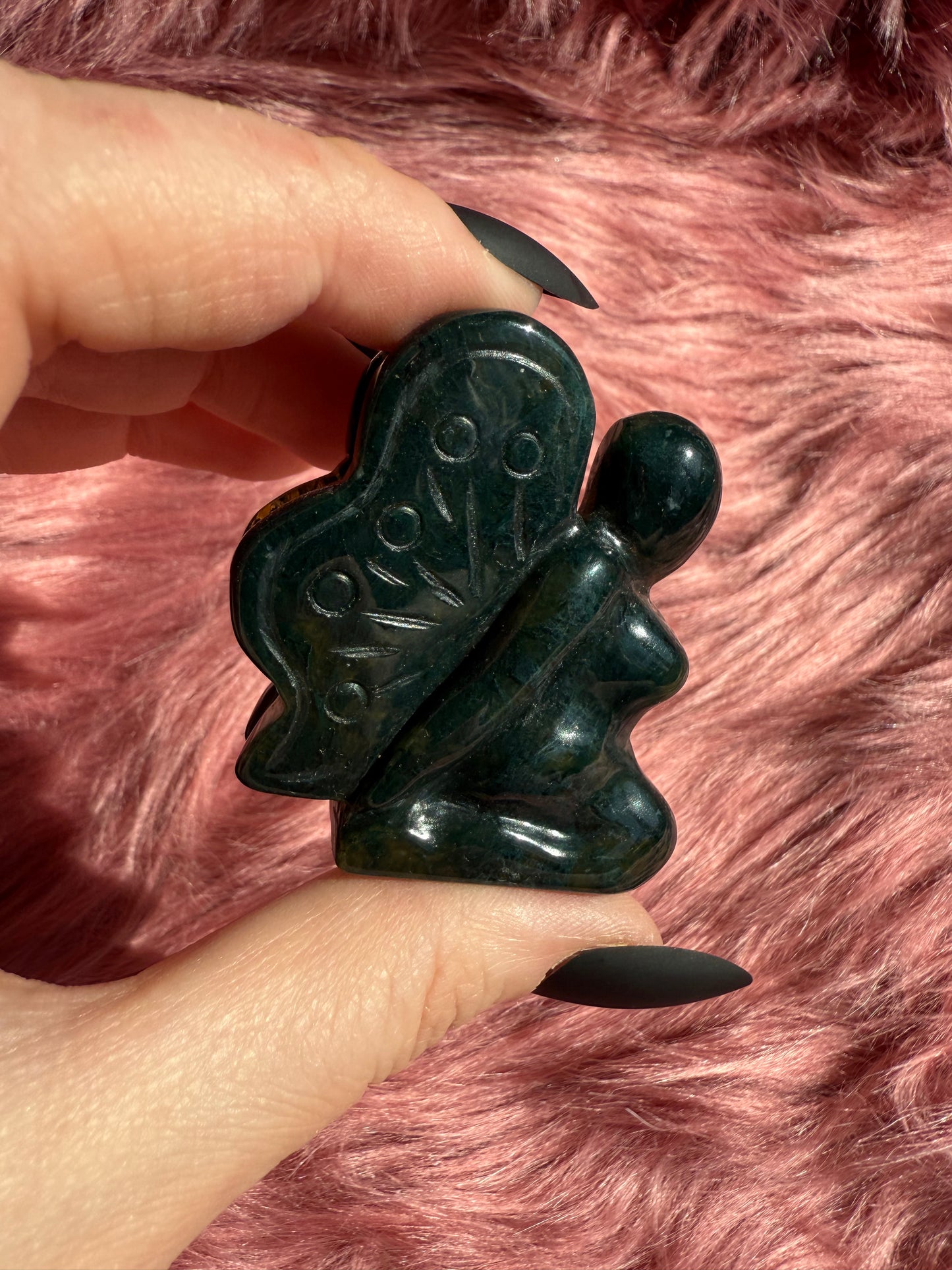 Stunning Blue Green Moss Agate Fairy Crystal Carving - C