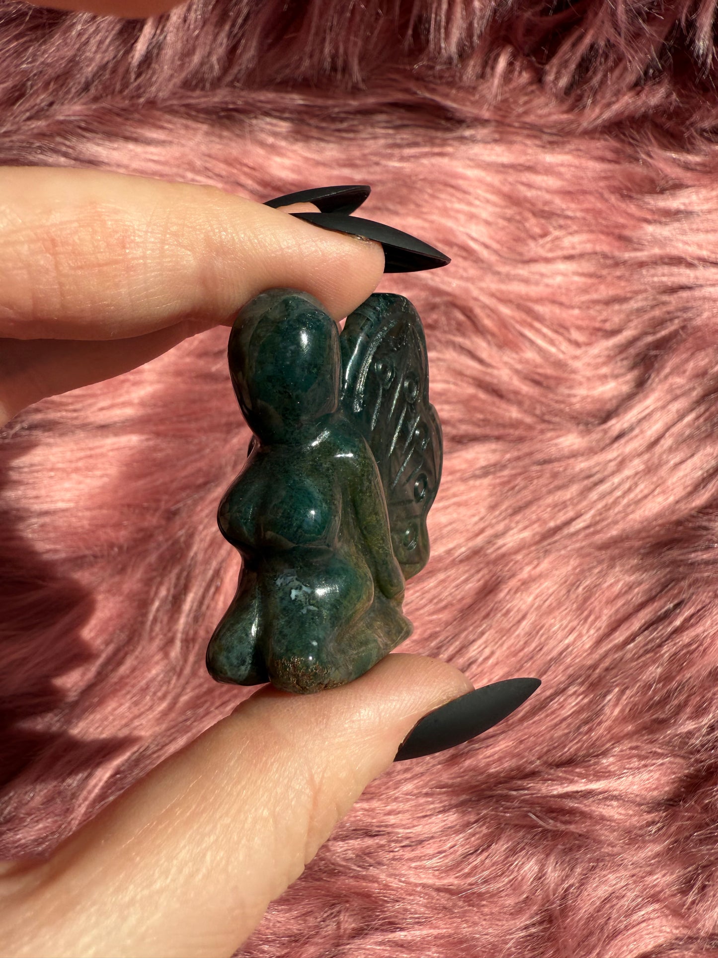 Stunning Blue Green Moss Agate Fairy Crystal Carving - D