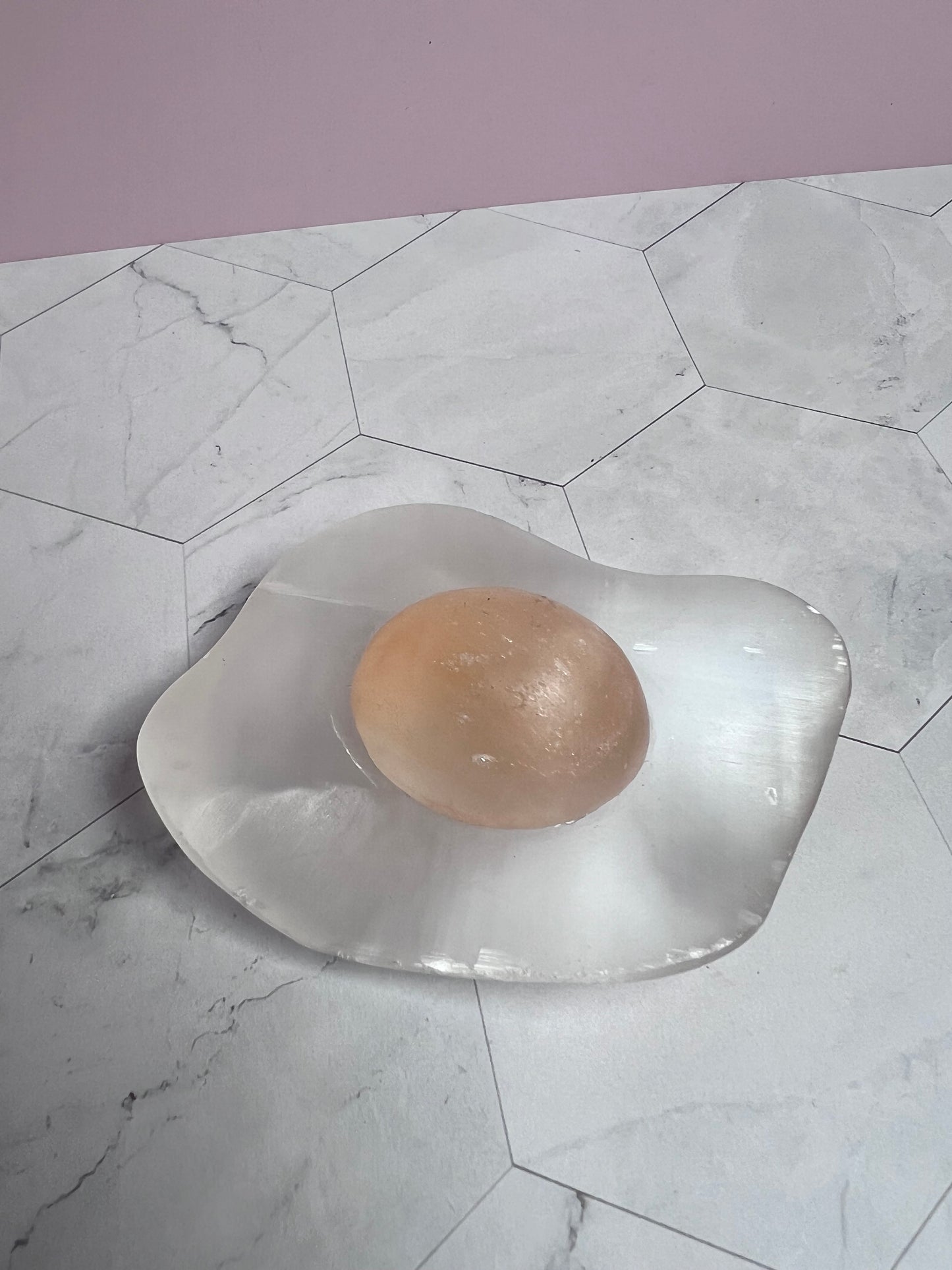 ONE (1) Stunning High Quality Peach and White Selenite Egg