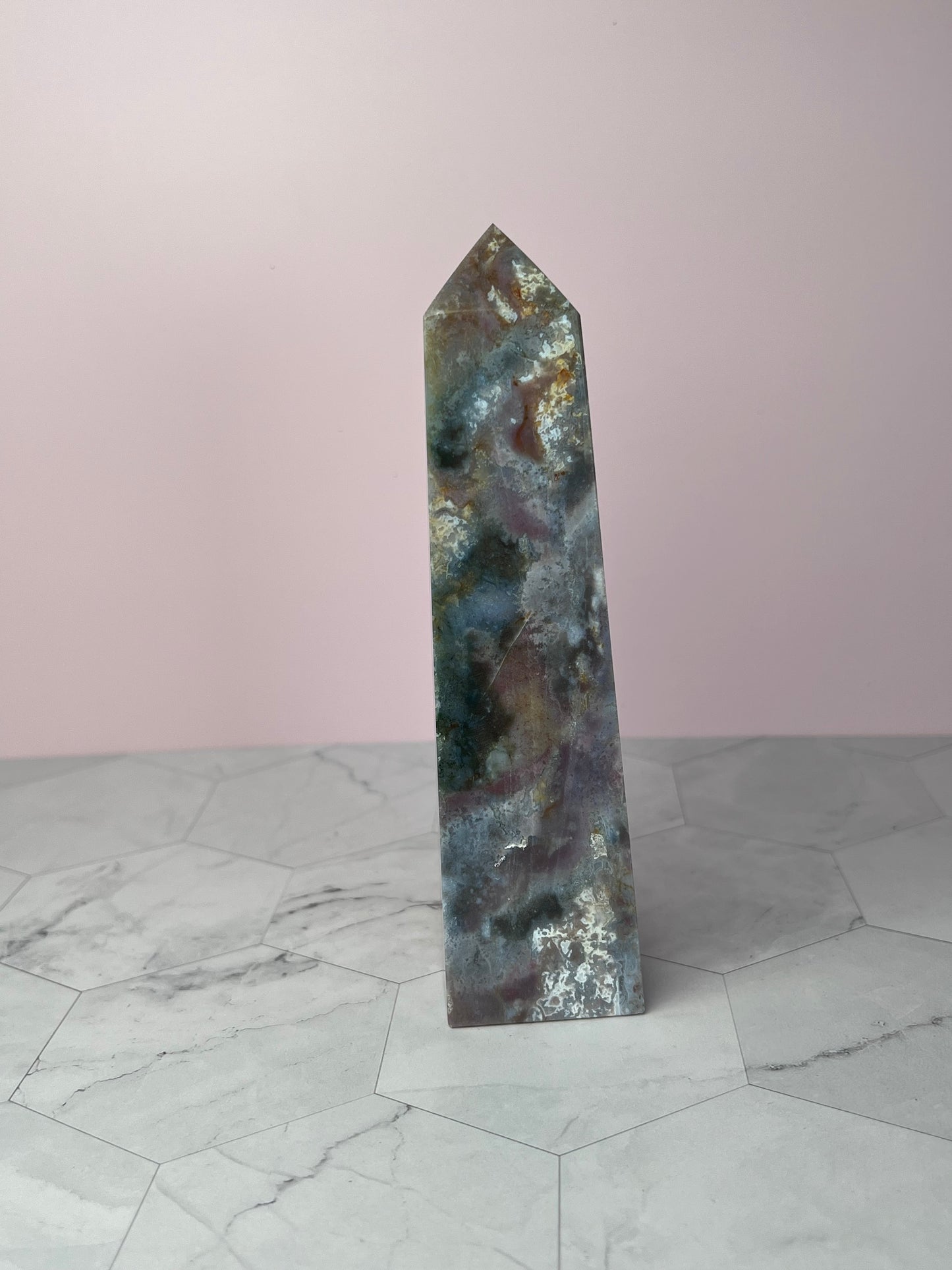 ONE (1) Stunning High Quality Purple Moss Agate x Sea Jasper Tower