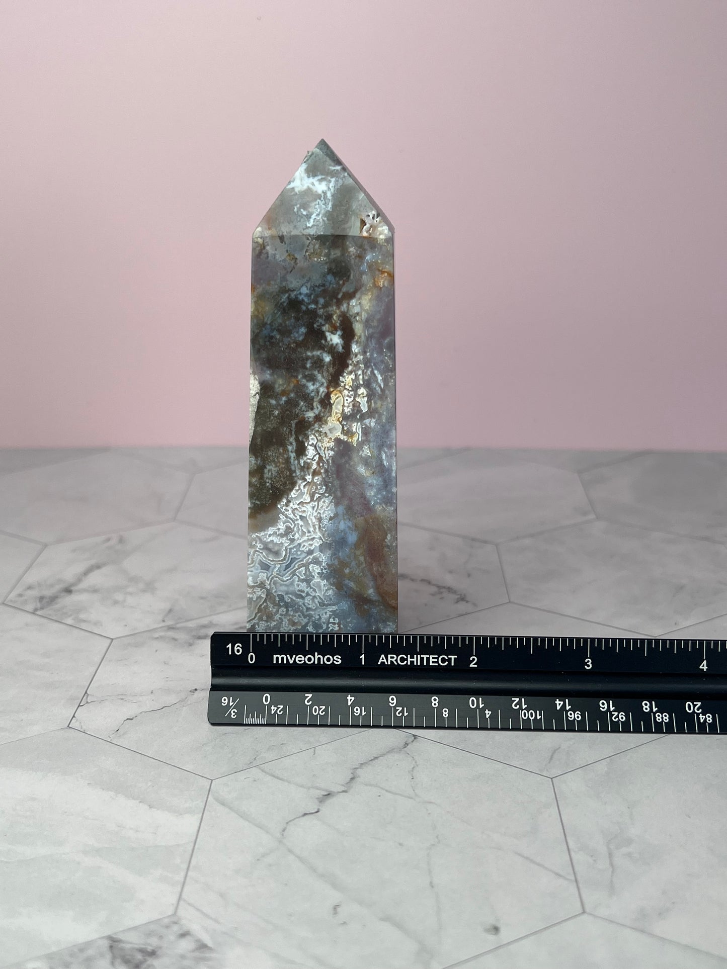 ONE (1) Stunning High Quality Purple Moss Agate x Sea Jasper Tower