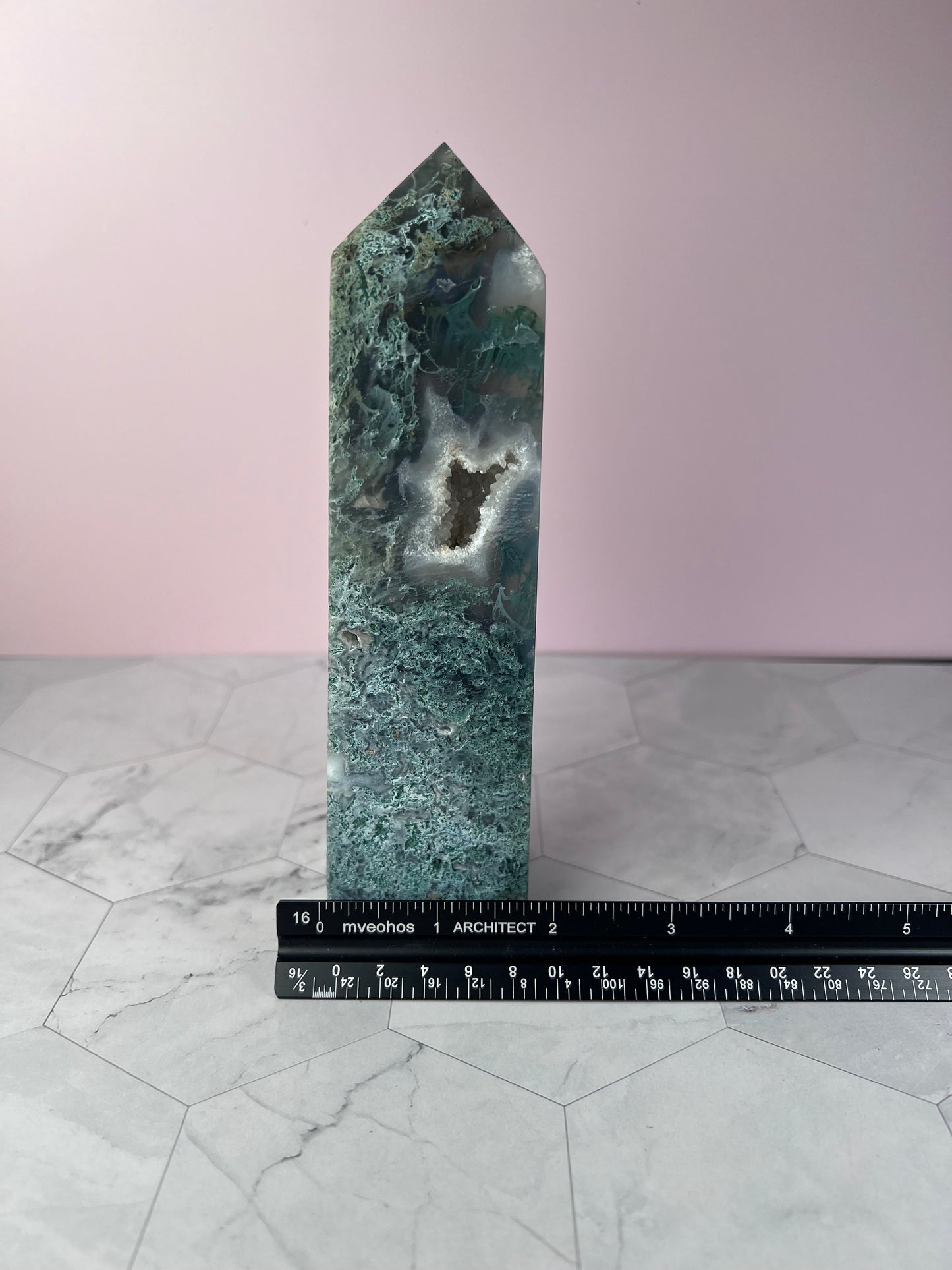 Stunning High Quality Druzy Moss Agate Tower
