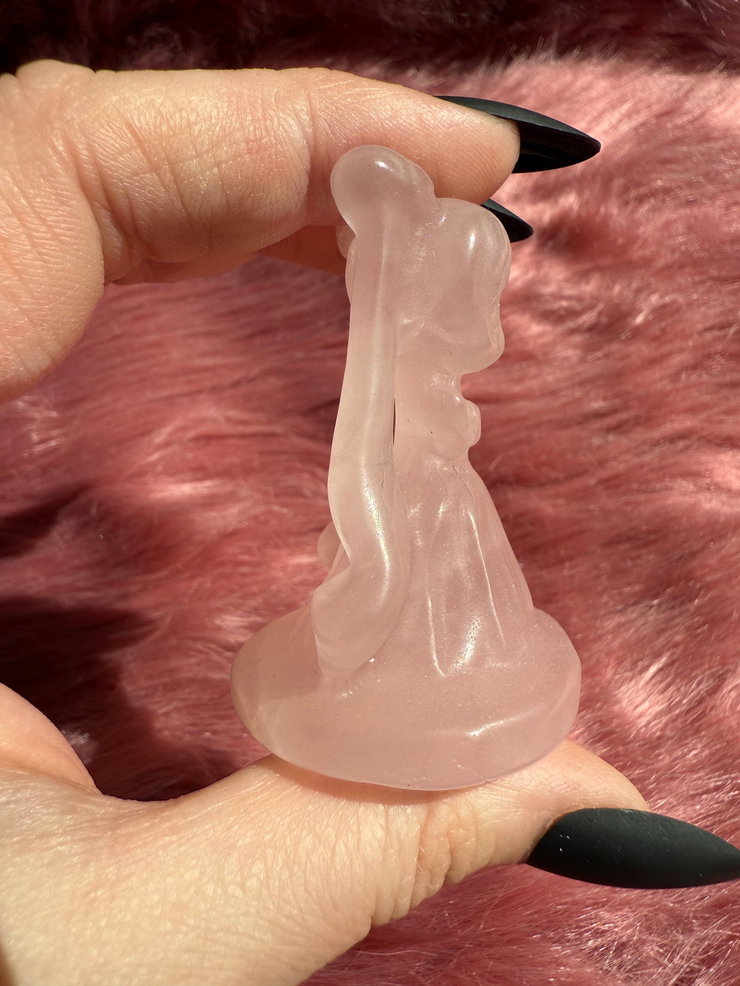 Stunning High Quality Rose Quartz Moon Princess Carving
