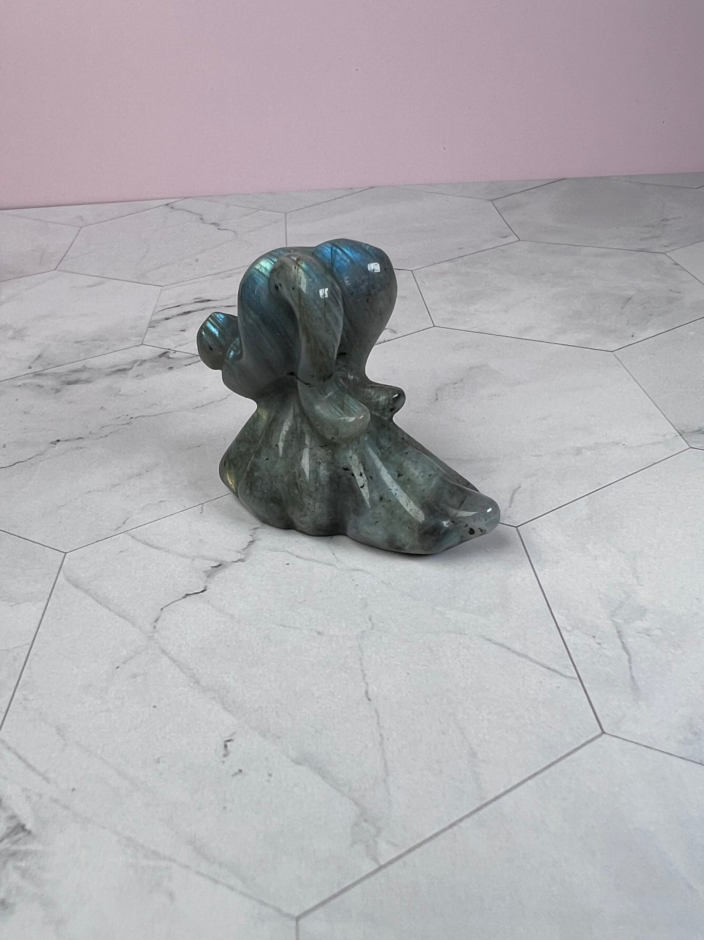 Stunning High Quality Blue Flash Labradorite Ghost Dog Carving