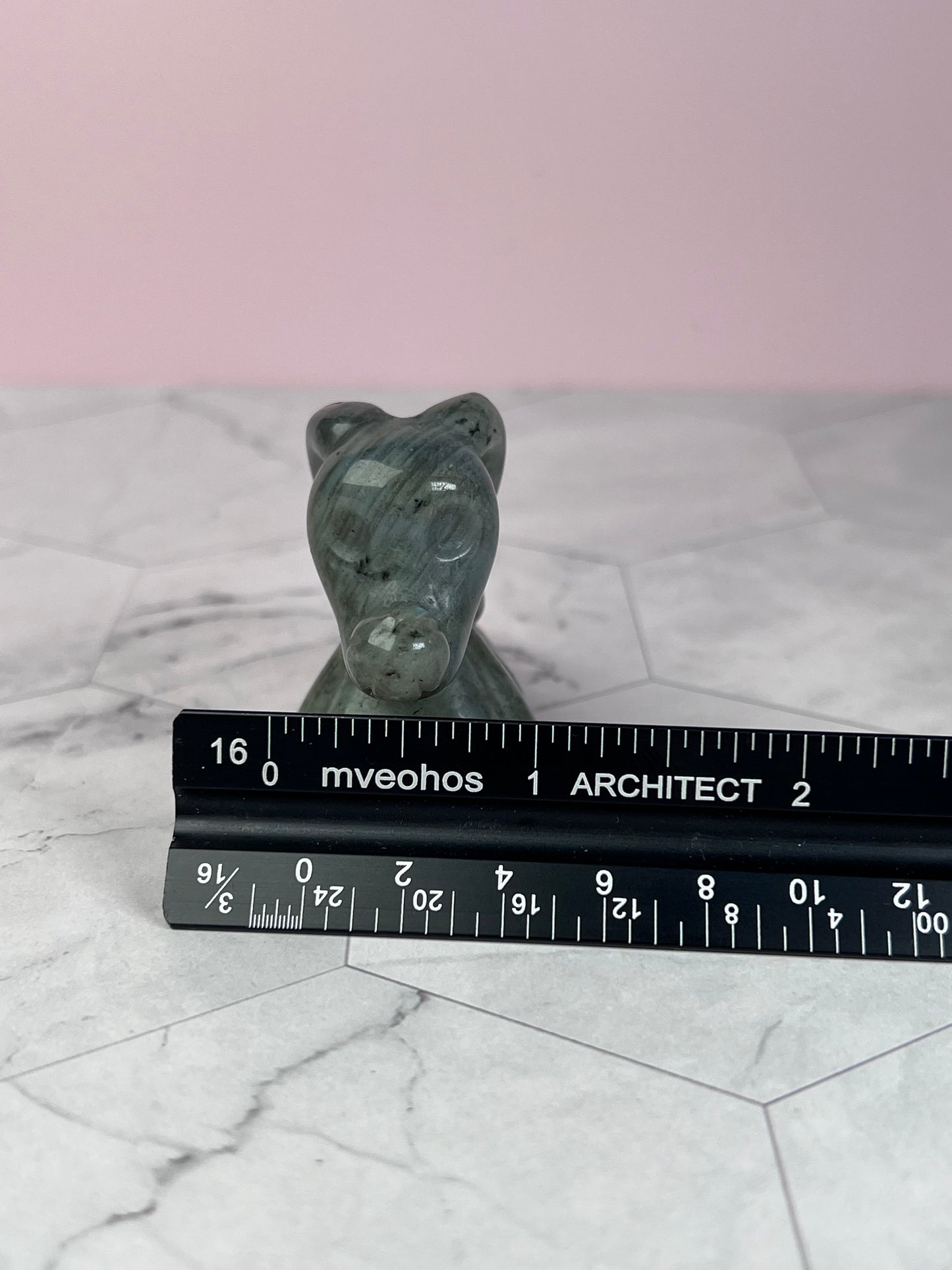 Stunning High Quality Blue Flash Labradorite Ghost Dog Carving