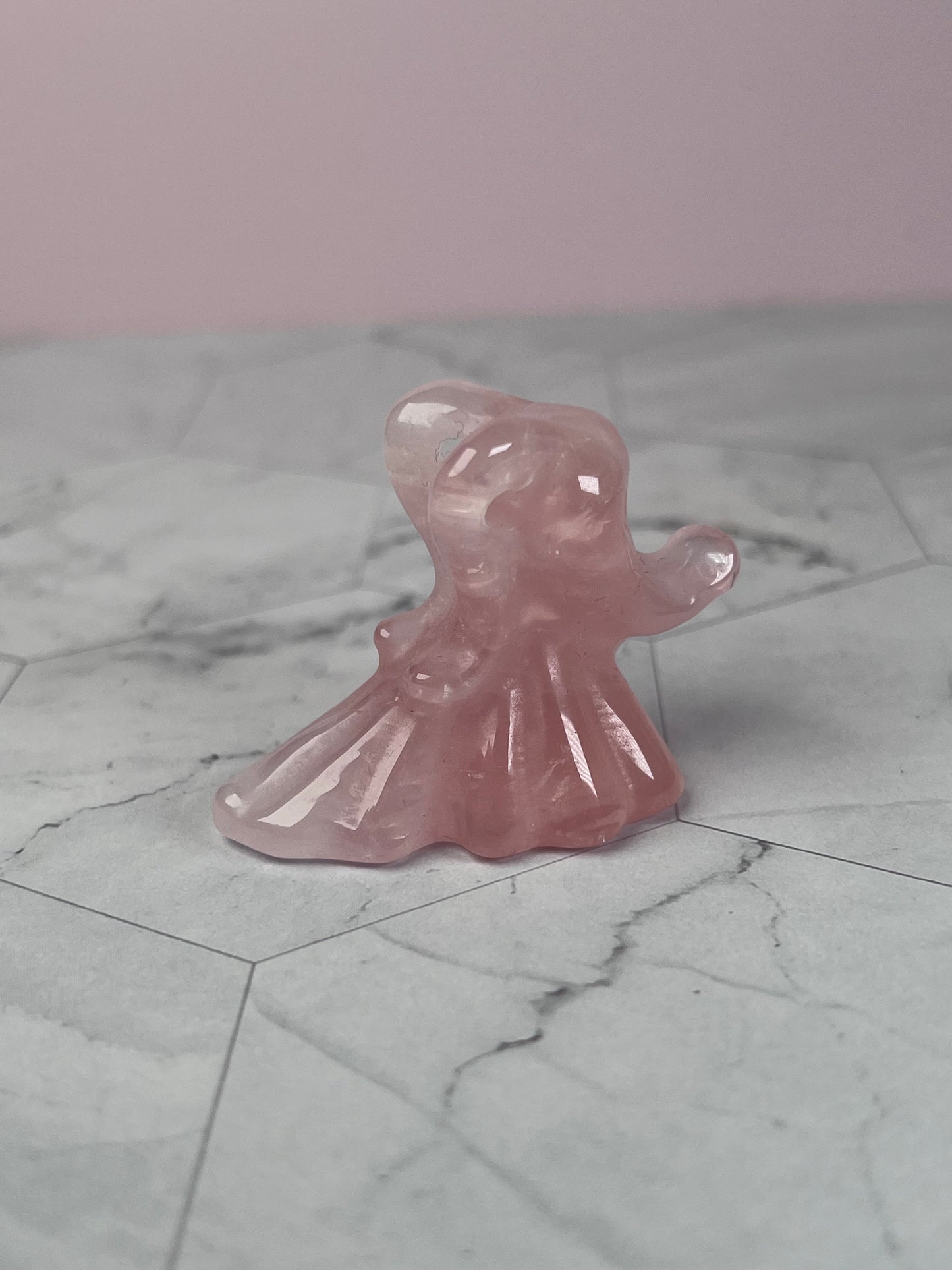 Stunning High Quality Rose Quartz Ghost Dog Carving