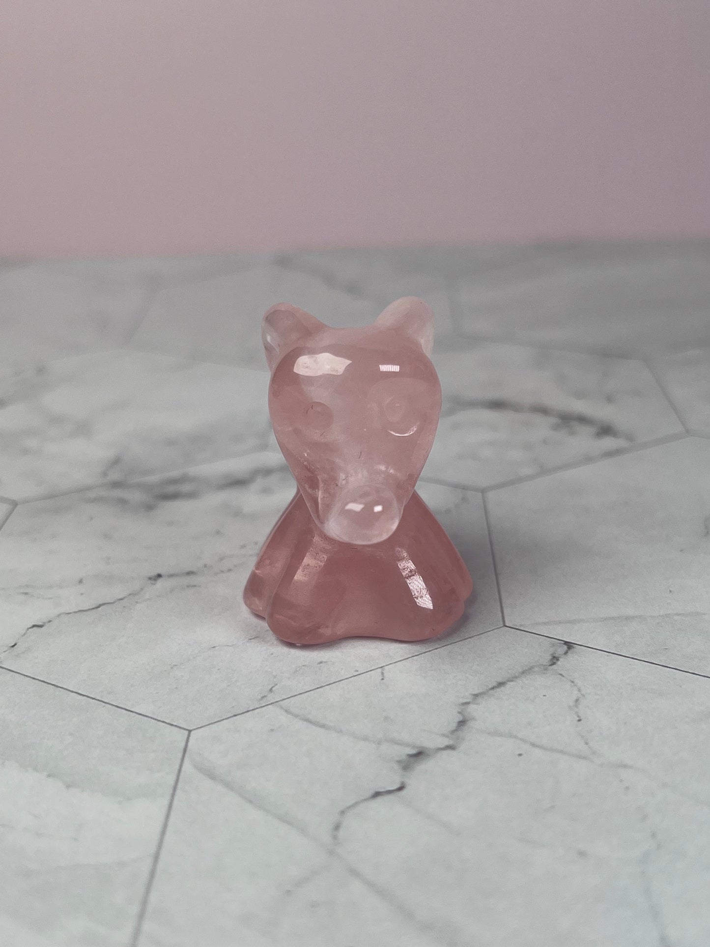 Stunning High Quality Rose Quartz Ghost Dog Carving