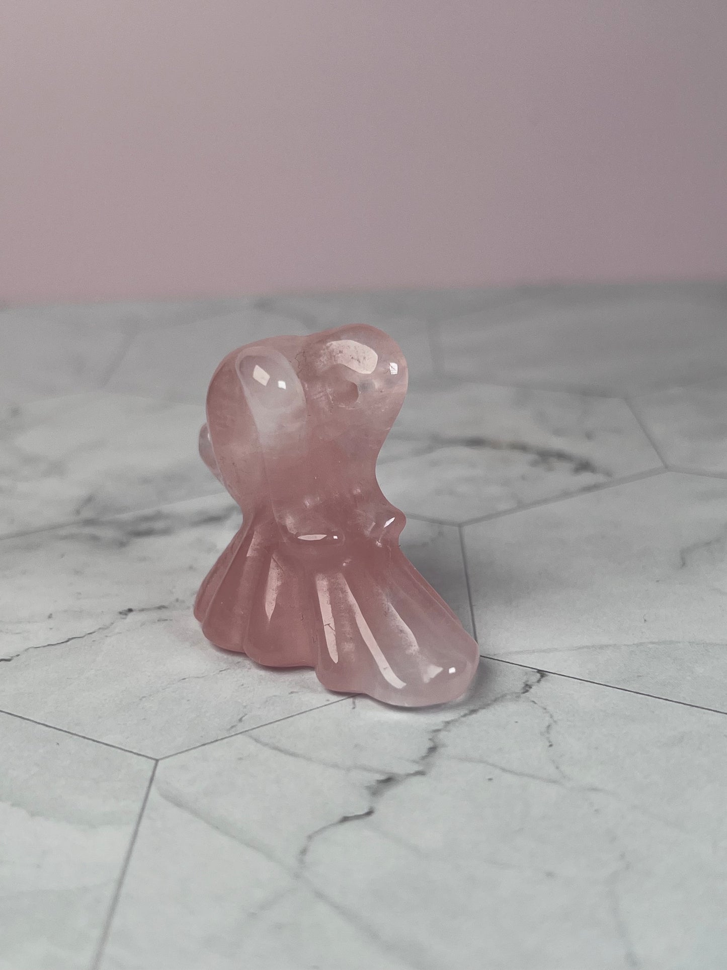 Stunning High Quality Rose Quartz Ghost Dog Carving