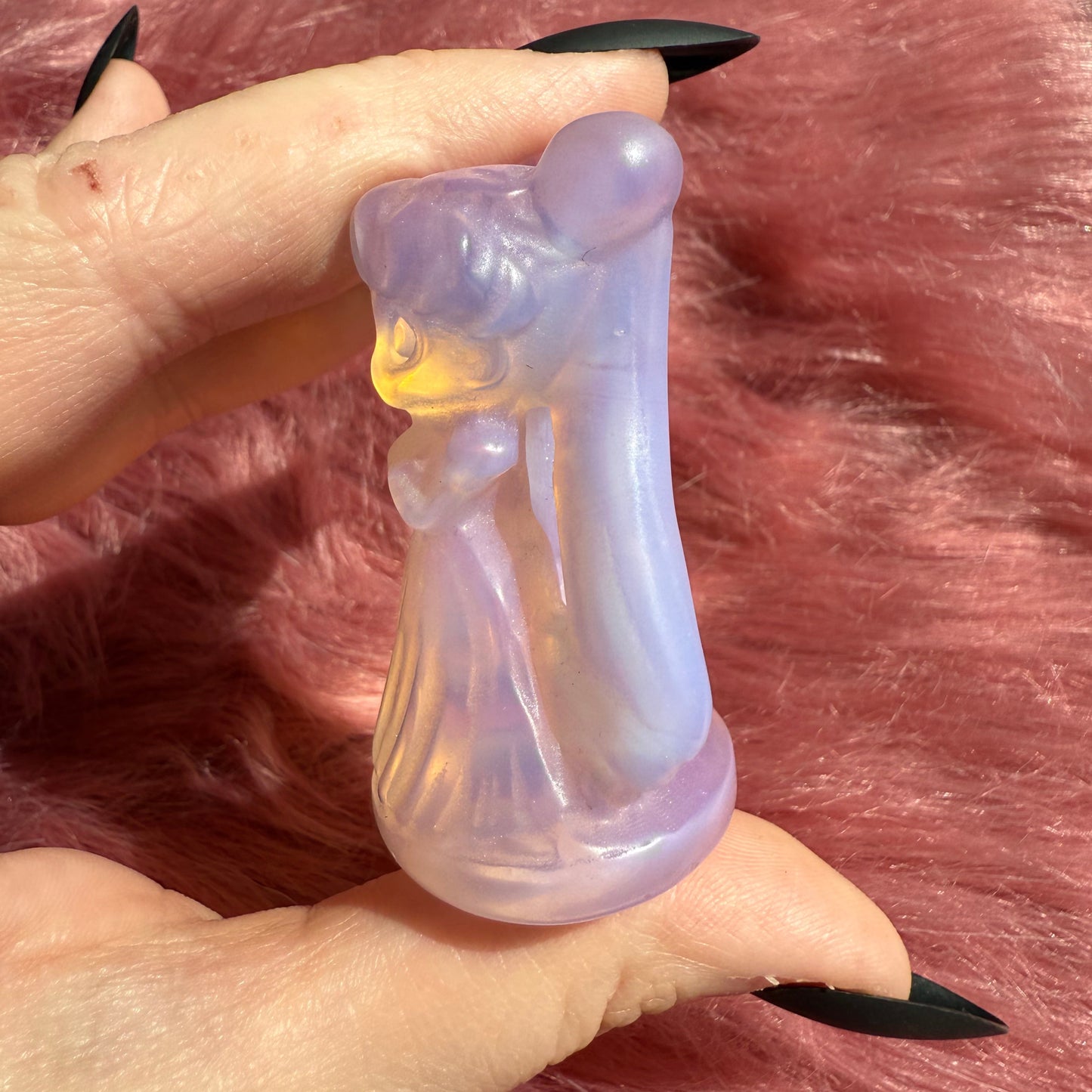 Stunning High Quality Pink Opalite Moon Princess Carving