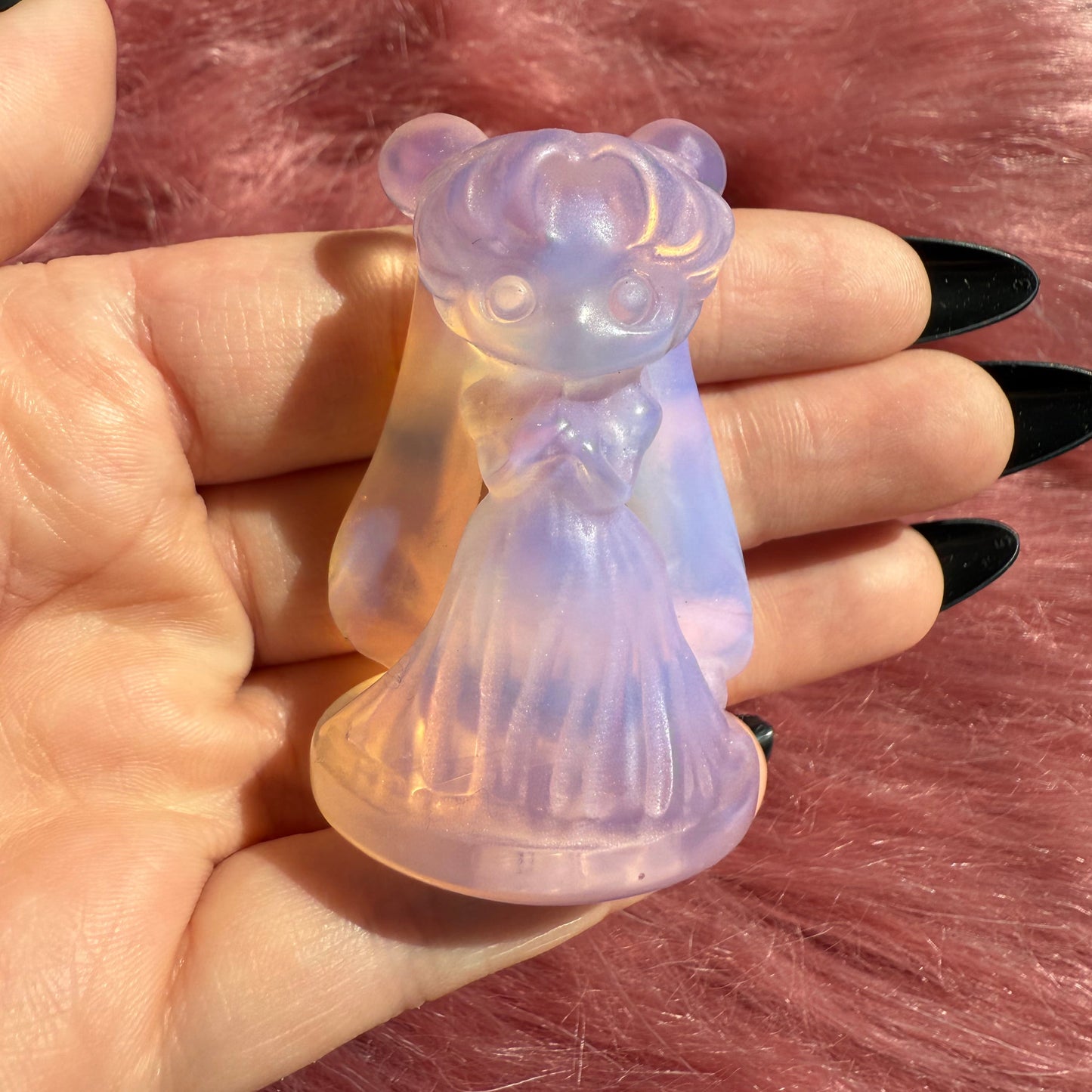 Stunning High Quality Pink Opalite Moon Princess Carving
