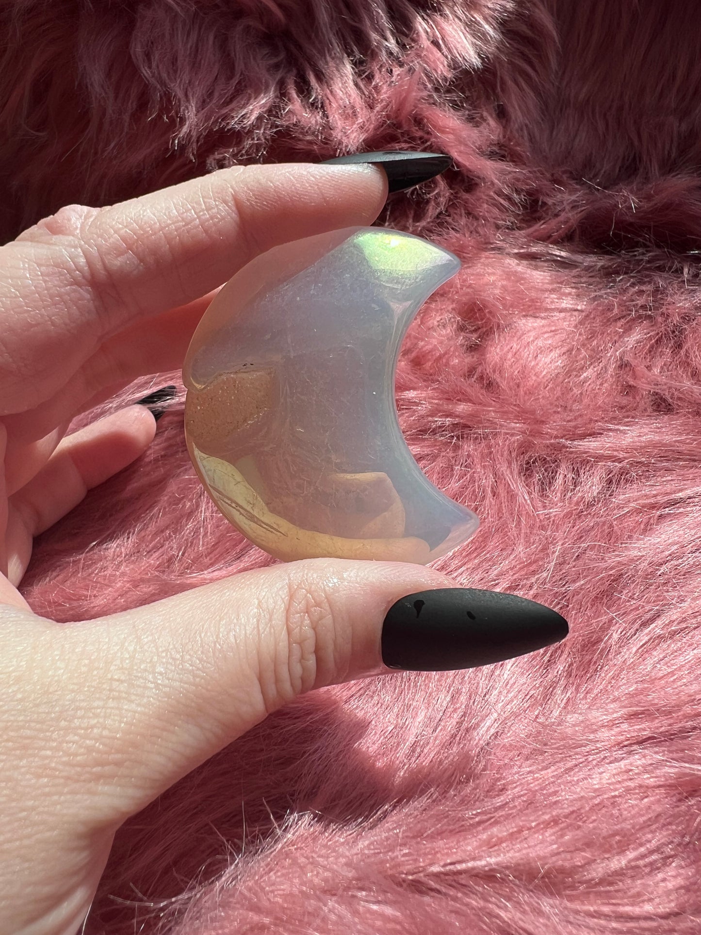 Stunning Aura Quartz Moon Carving - J