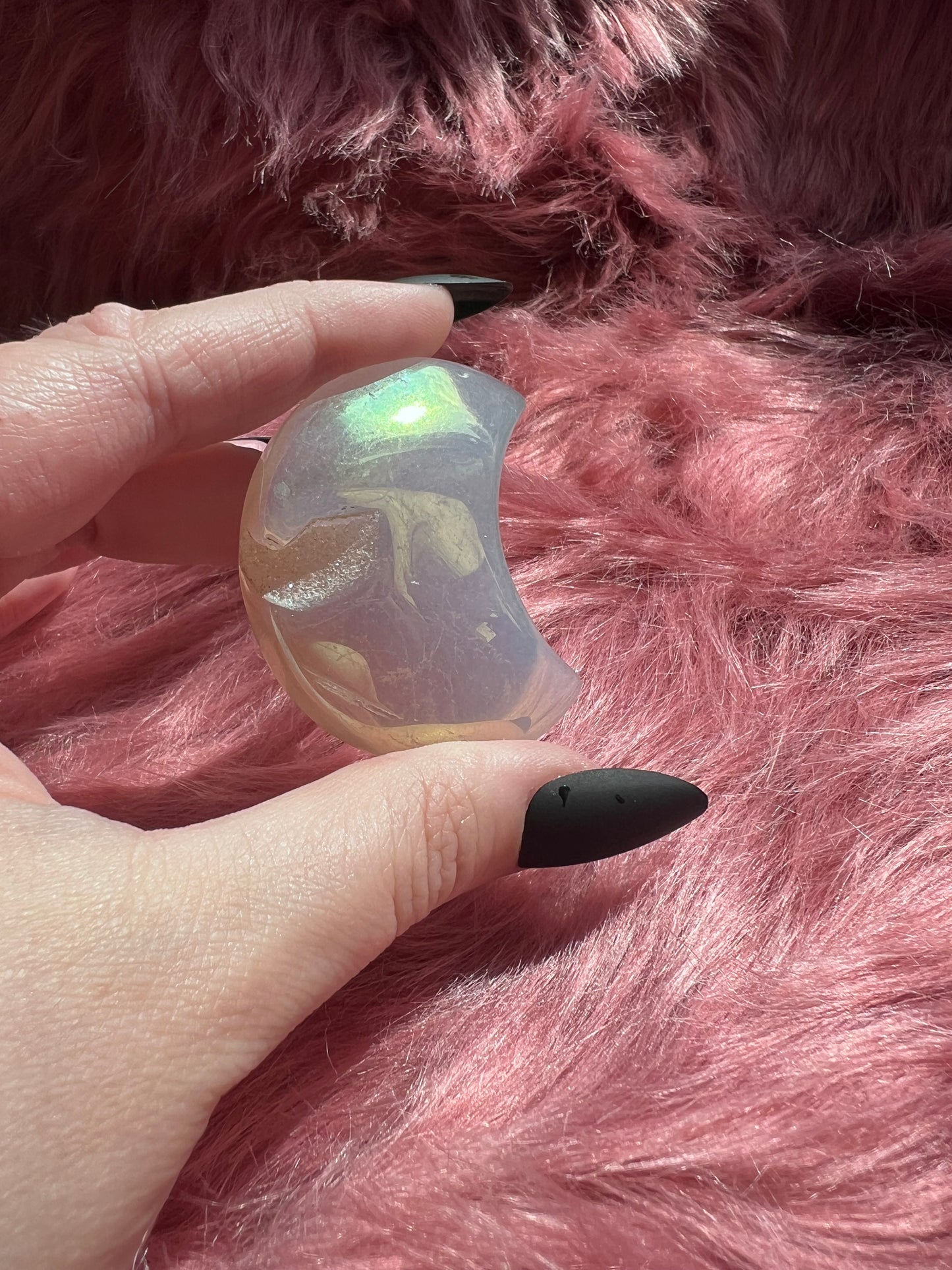 Stunning Aura Quartz Moon Carving - J