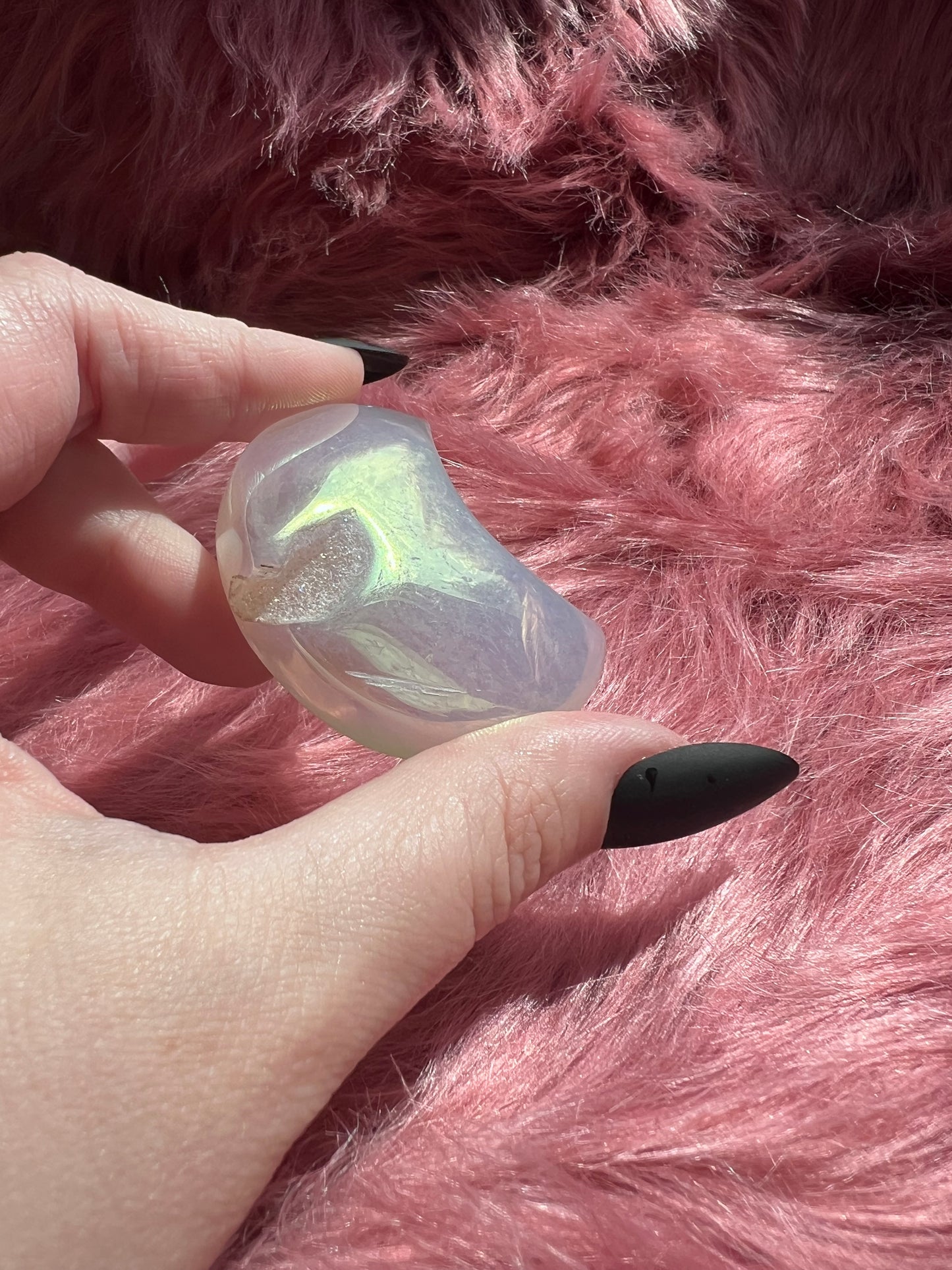 Stunning Aura Quartz Moon Carving - J