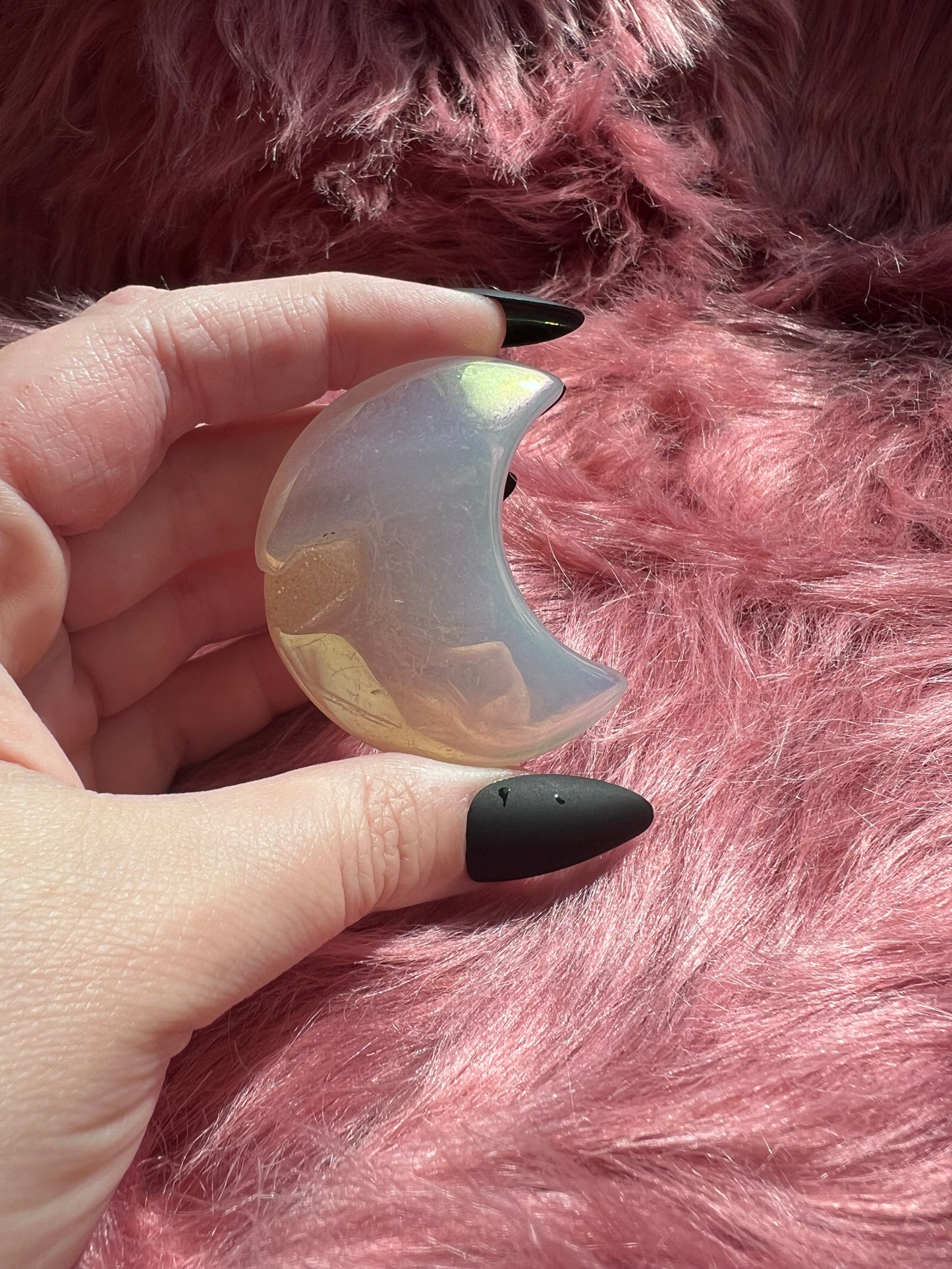Stunning Aura Quartz Moon Carving - J