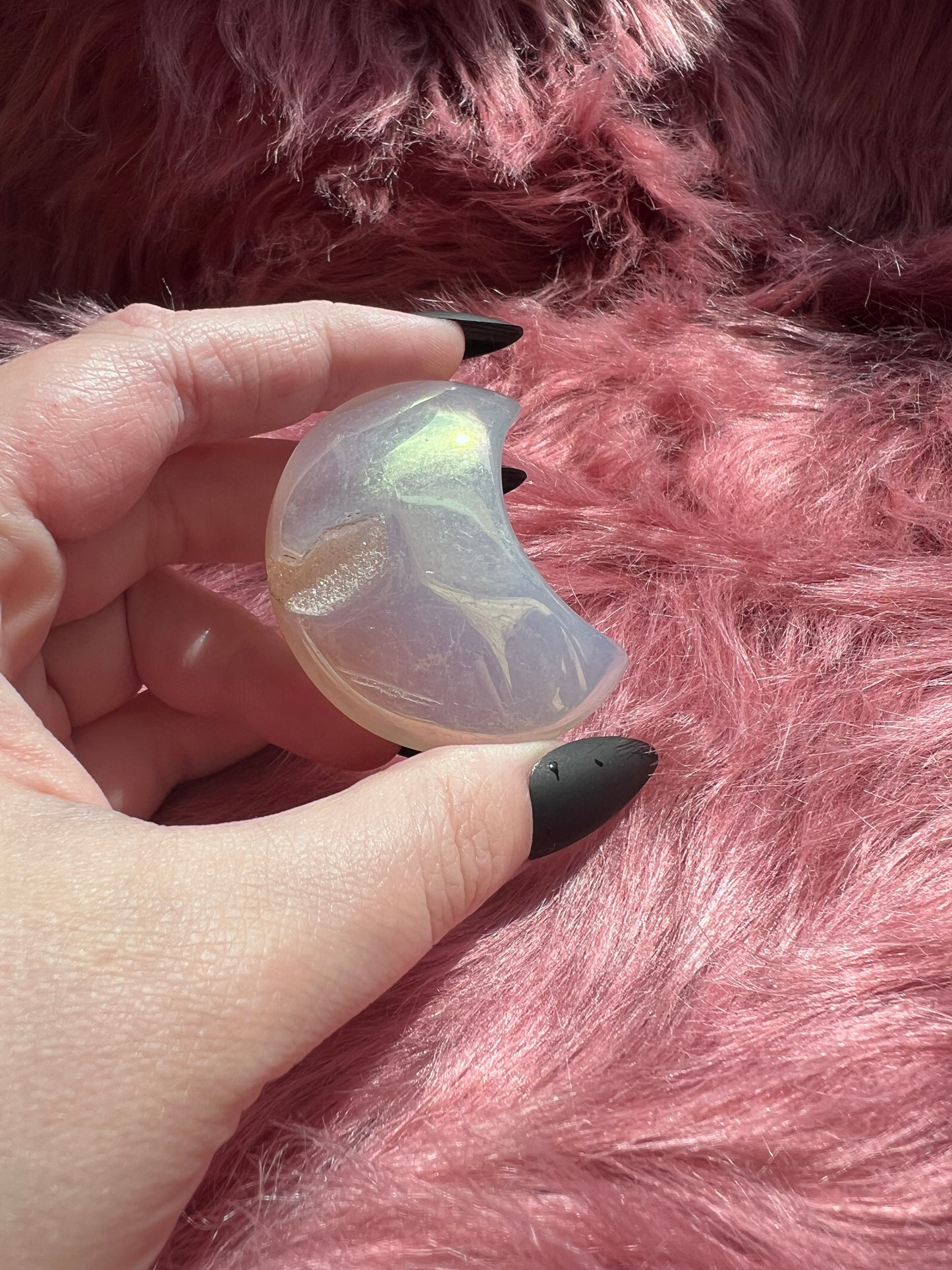 Stunning Aura Quartz Moon Carving - J