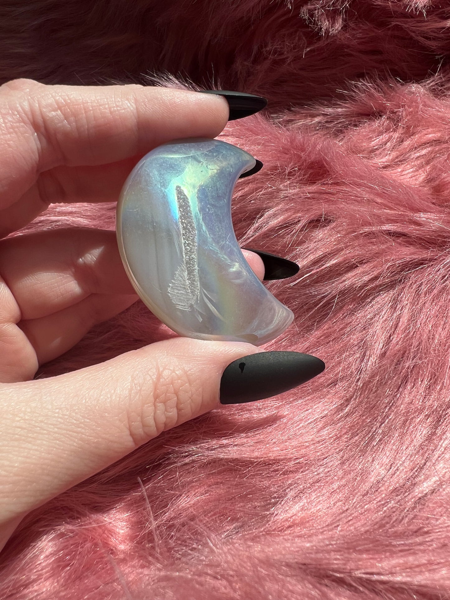 Stunning Aura Quartz Moon Carving - G