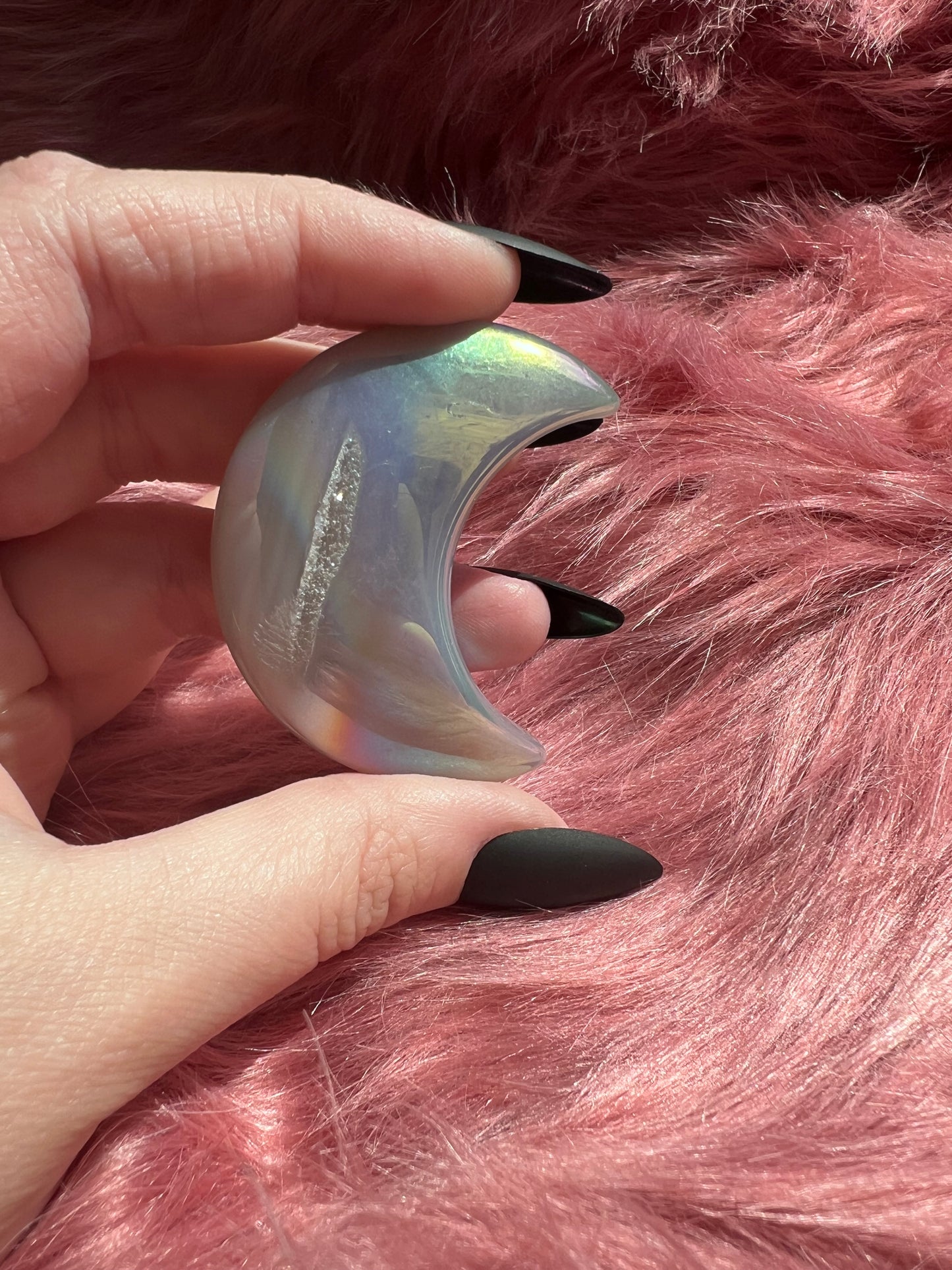 Stunning Aura Quartz Moon Carving - G