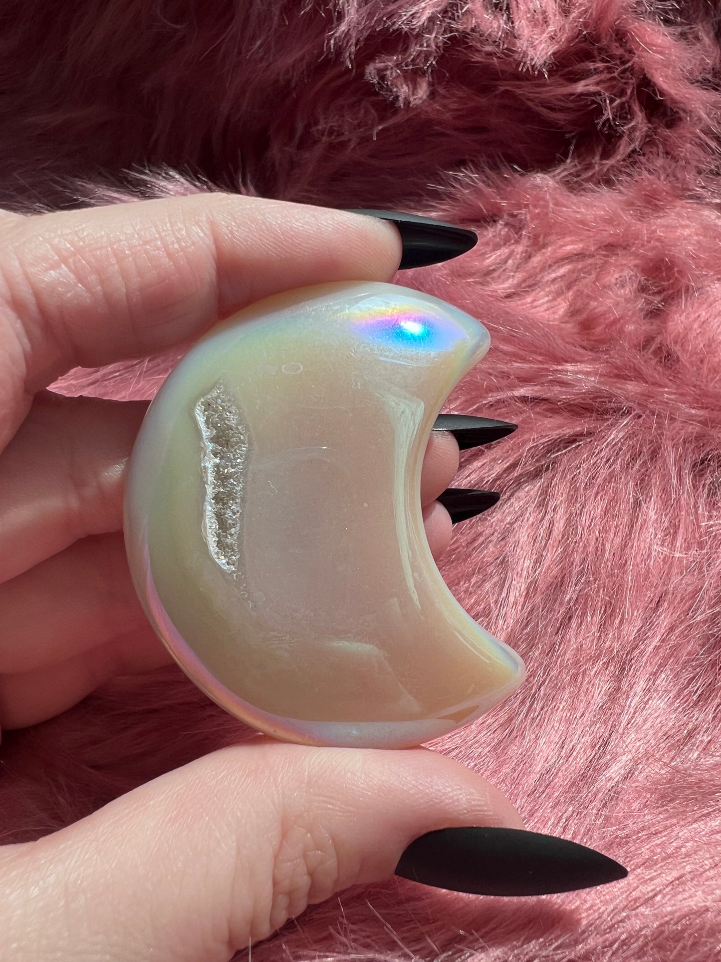 Stunning Aura Quartz Moon Carving - A