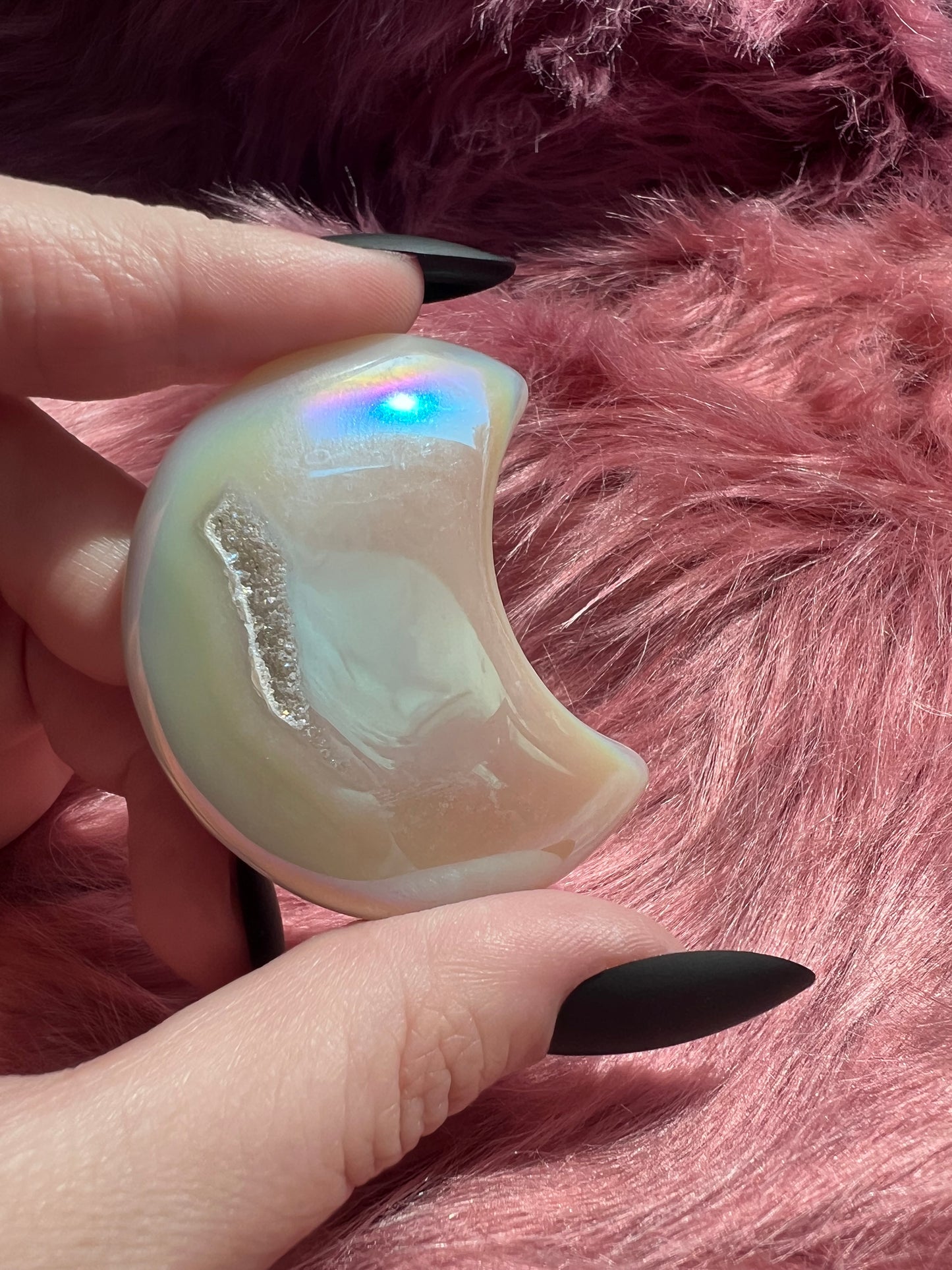Stunning Aura Quartz Moon Carving - A