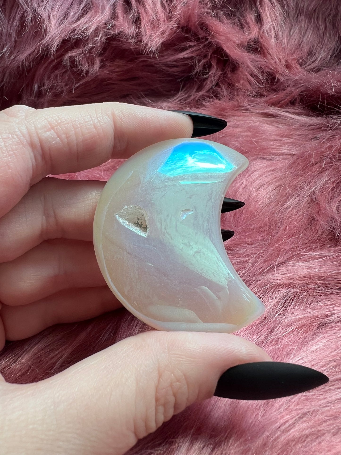Stunning Aura Quartz Moon Carving - D