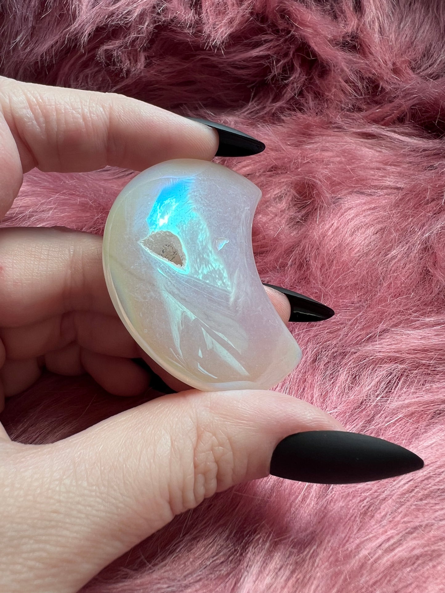 Stunning Aura Quartz Moon Carving - D