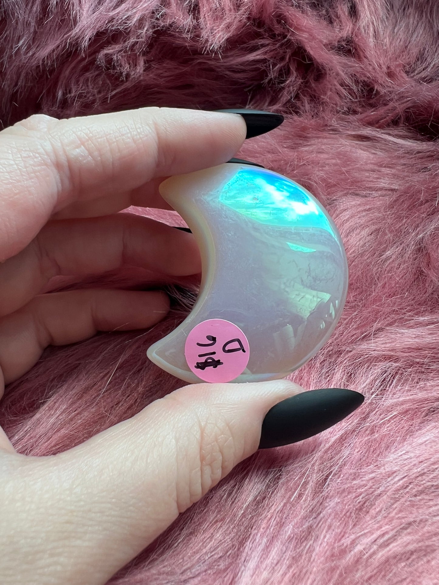 Stunning Aura Quartz Moon Carving - D