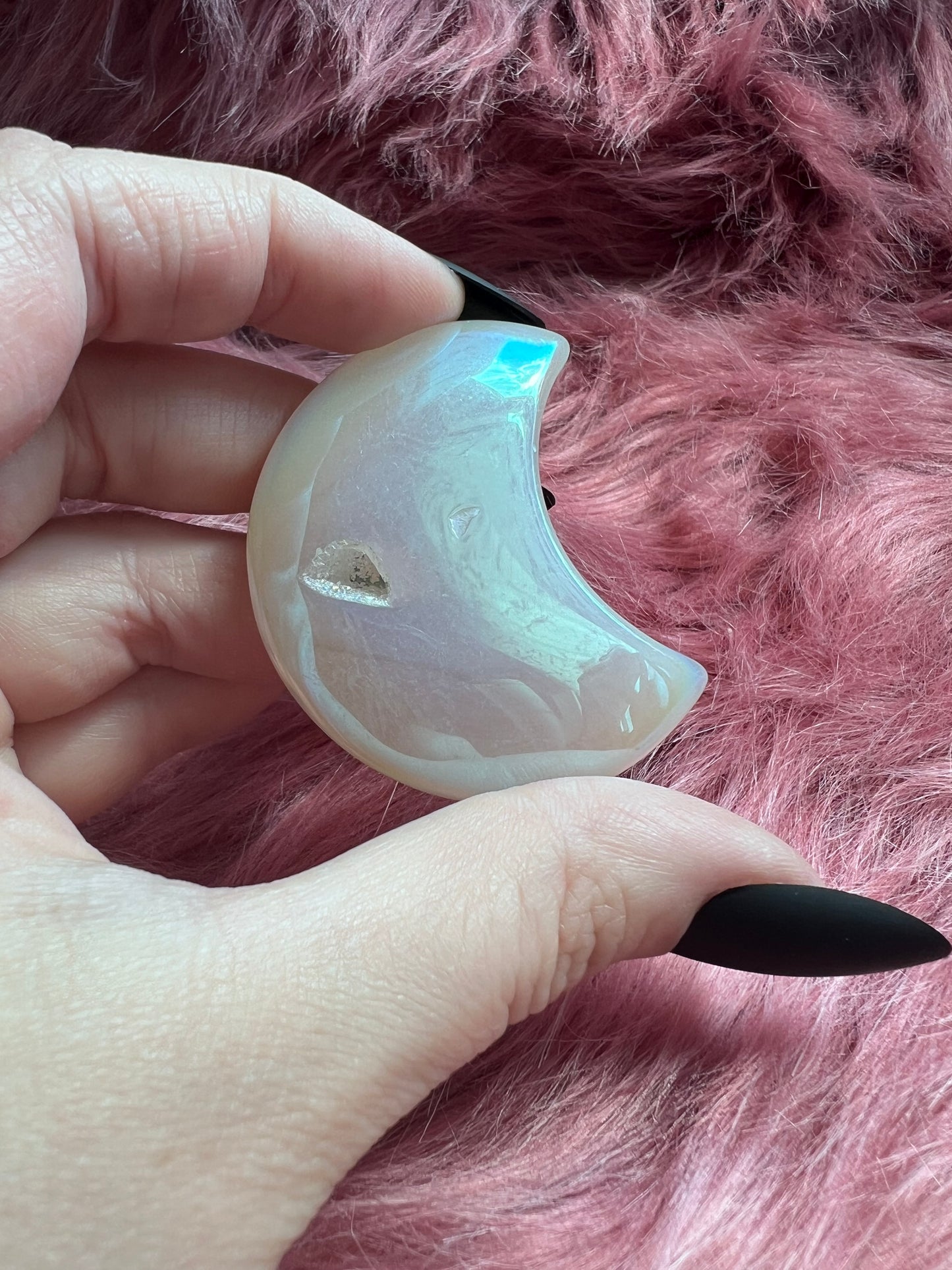 Stunning Aura Quartz Moon Carving - D