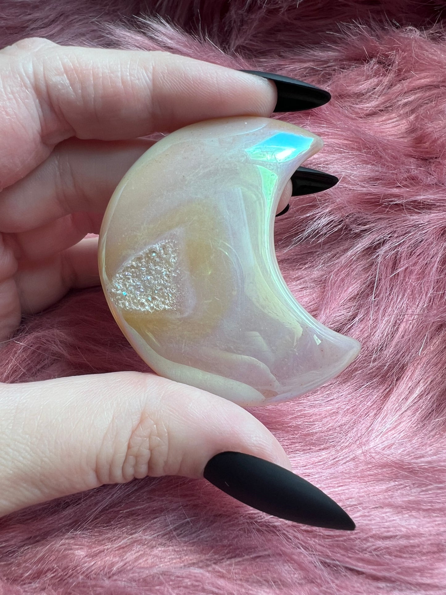 Stunning Aura Quartz Moon Carving - C