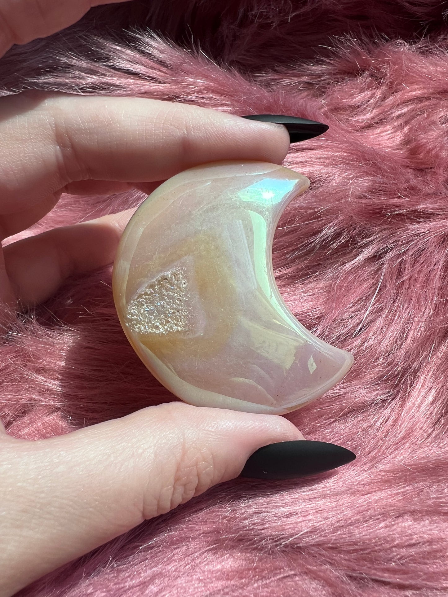Stunning Aura Quartz Moon Carving - C