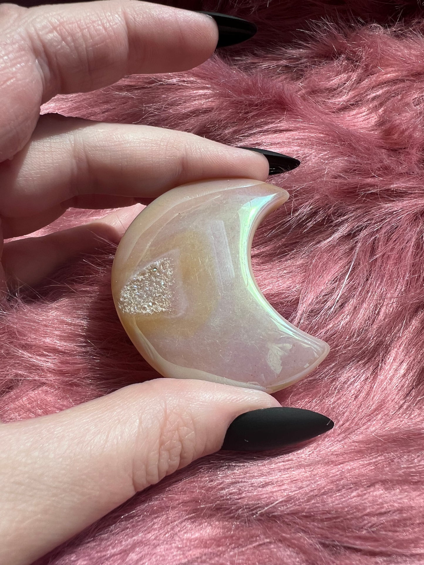 Stunning Aura Quartz Moon Carving - C