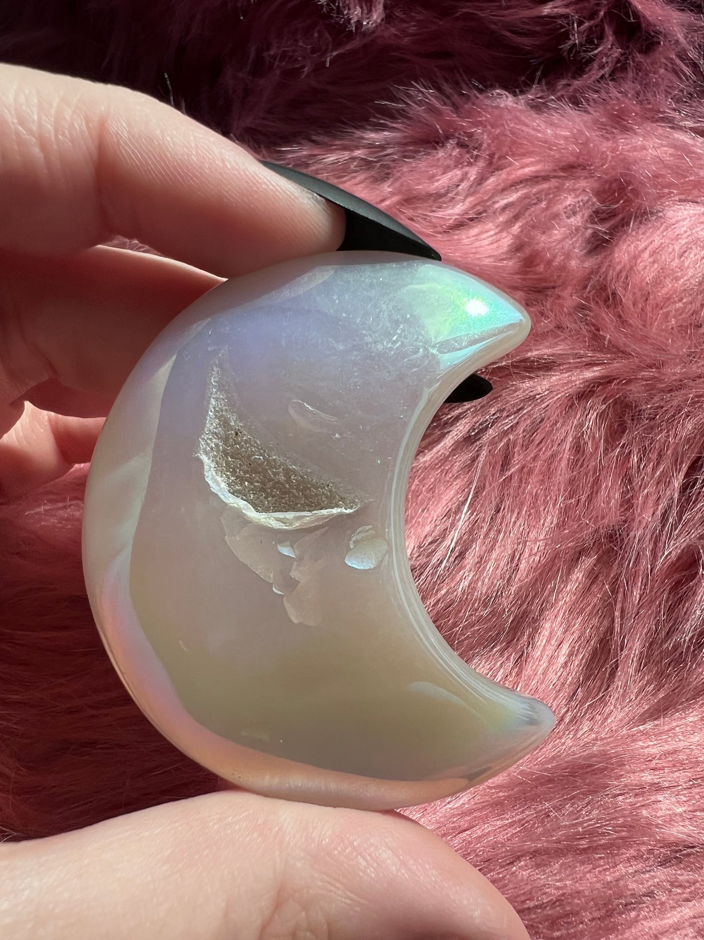 Stunning Aura Quartz Moon Carving - K