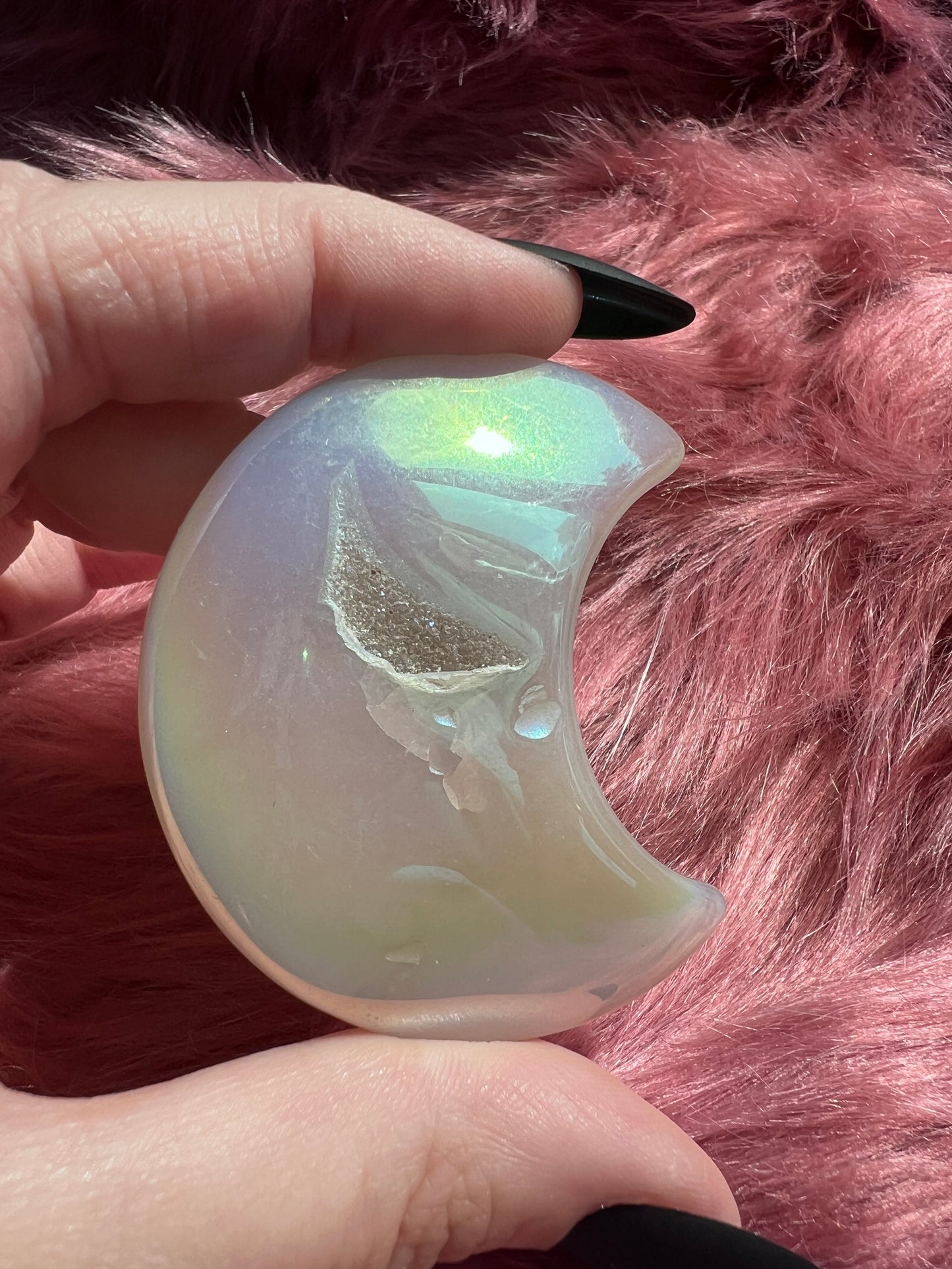 Stunning Aura Quartz Moon Carving - K