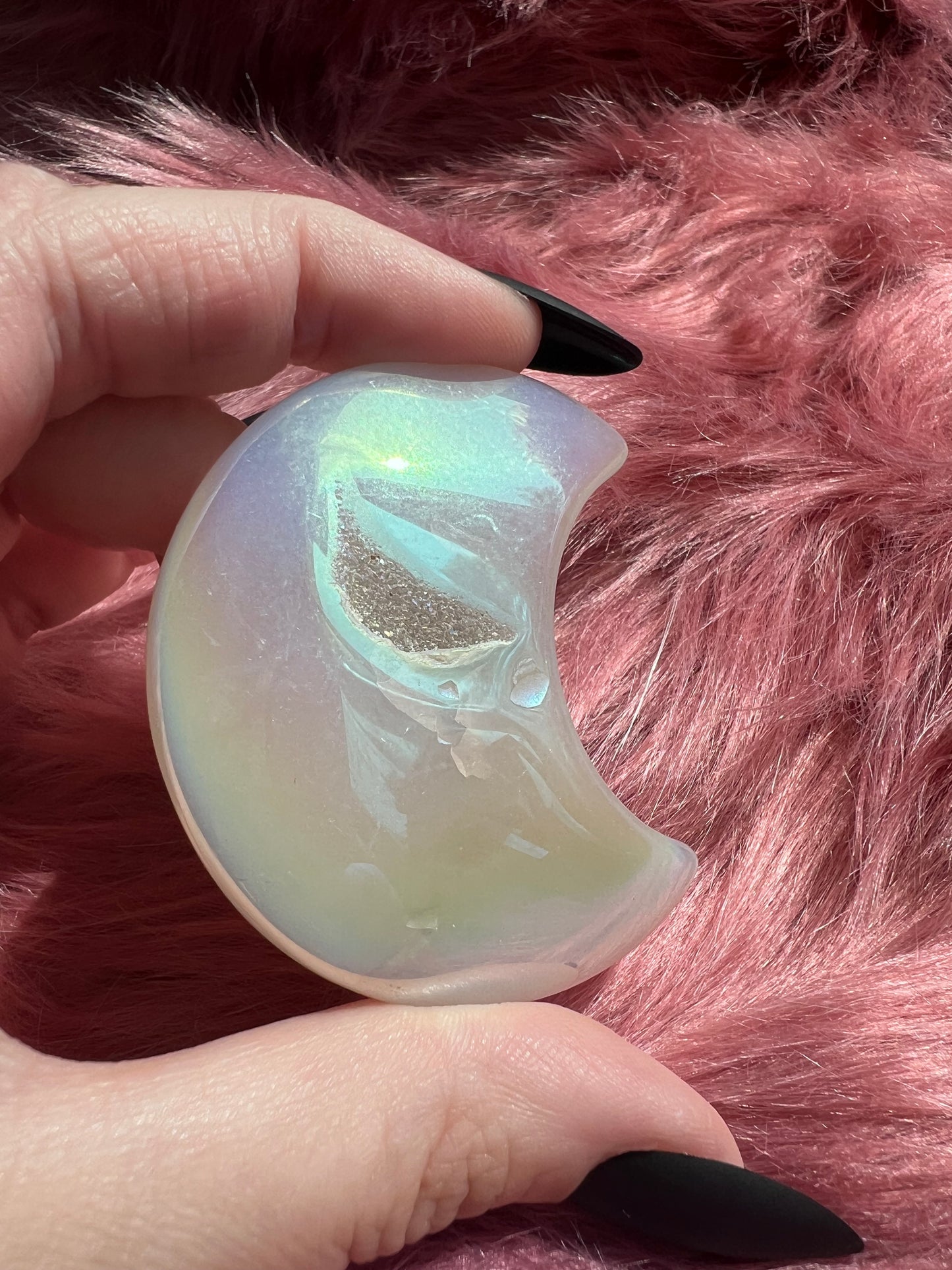 Stunning Aura Quartz Moon Carving - K